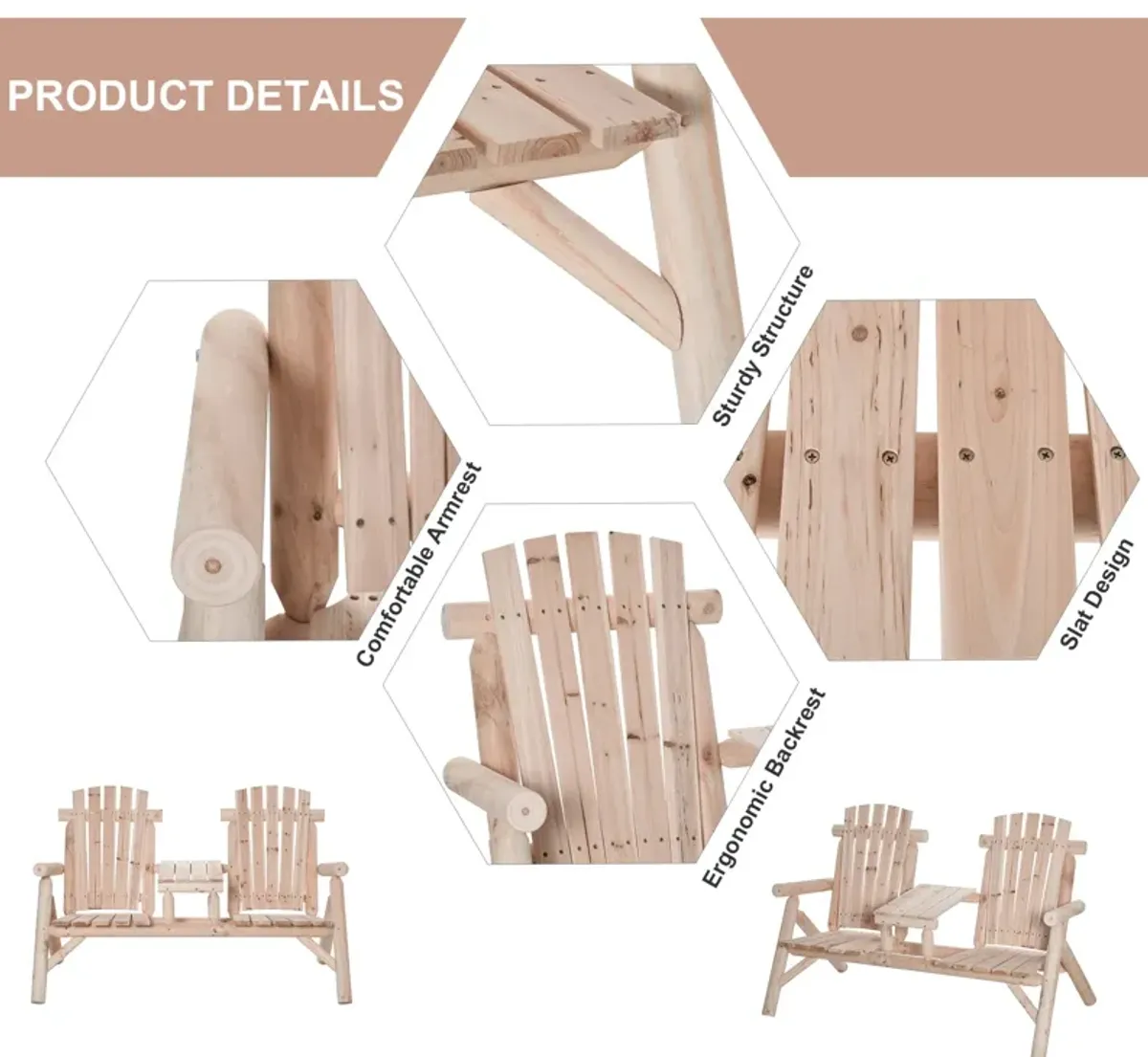 Natural Outdoor Duo: Wooden Adirondack Chair with Center Table