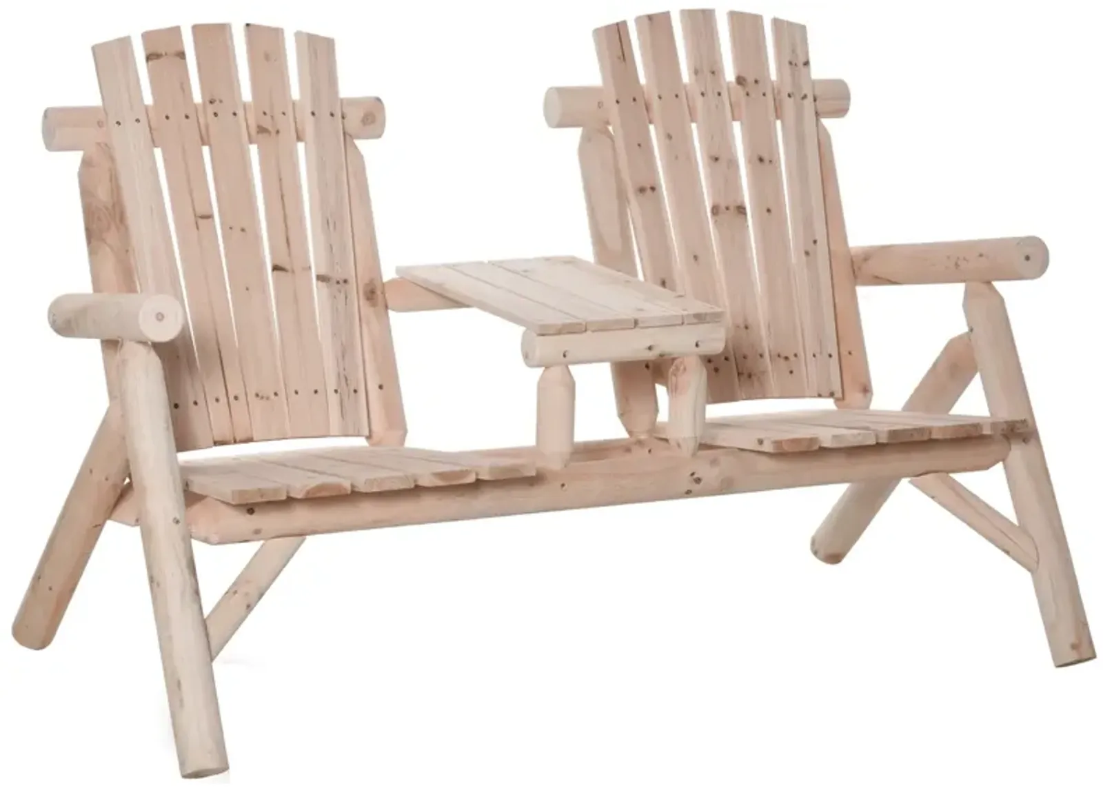 Natural Outdoor Duo: Wooden Adirondack Chair with Center Table