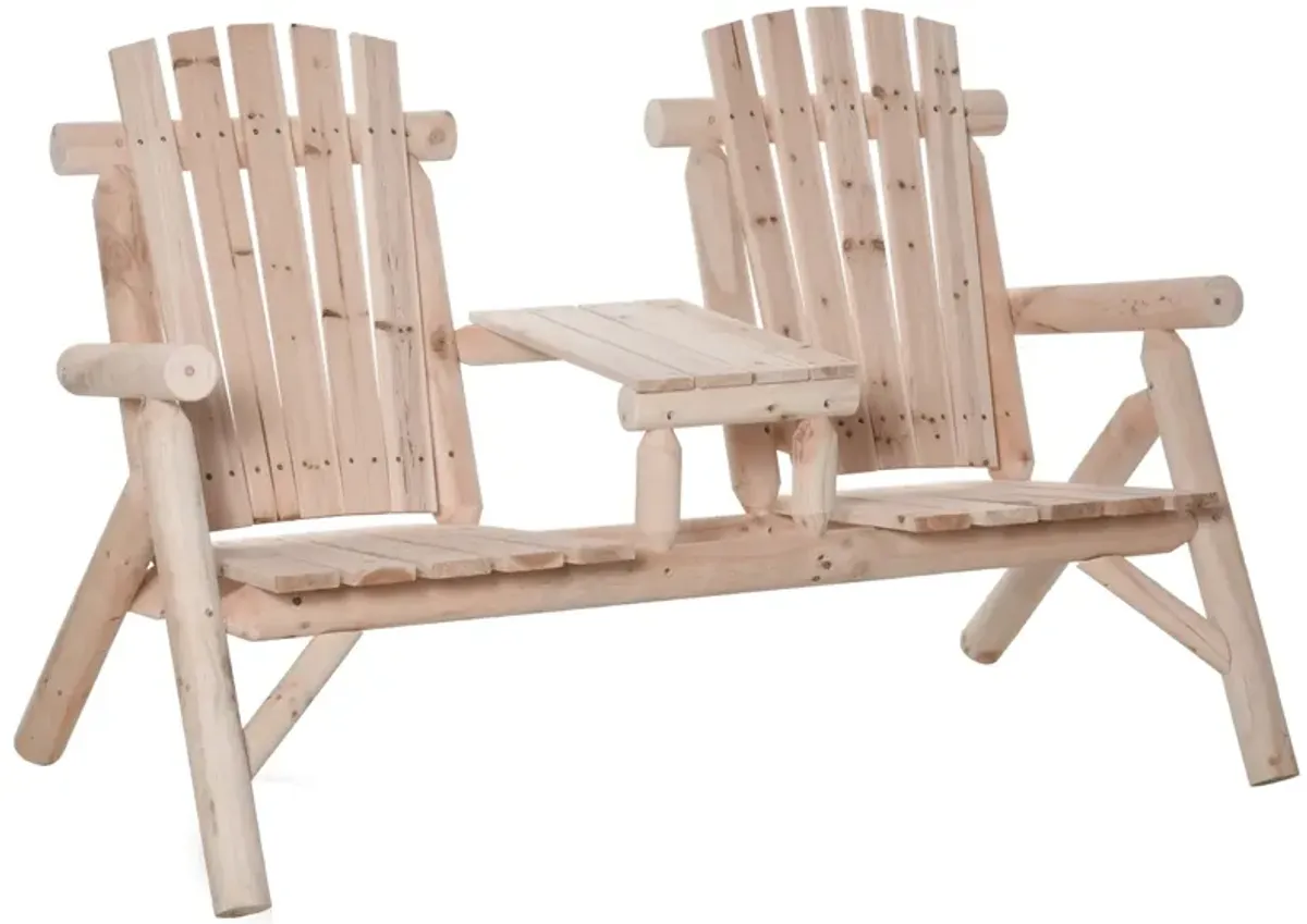 Natural Outdoor Duo: Wooden Adirondack Chair with Center Table