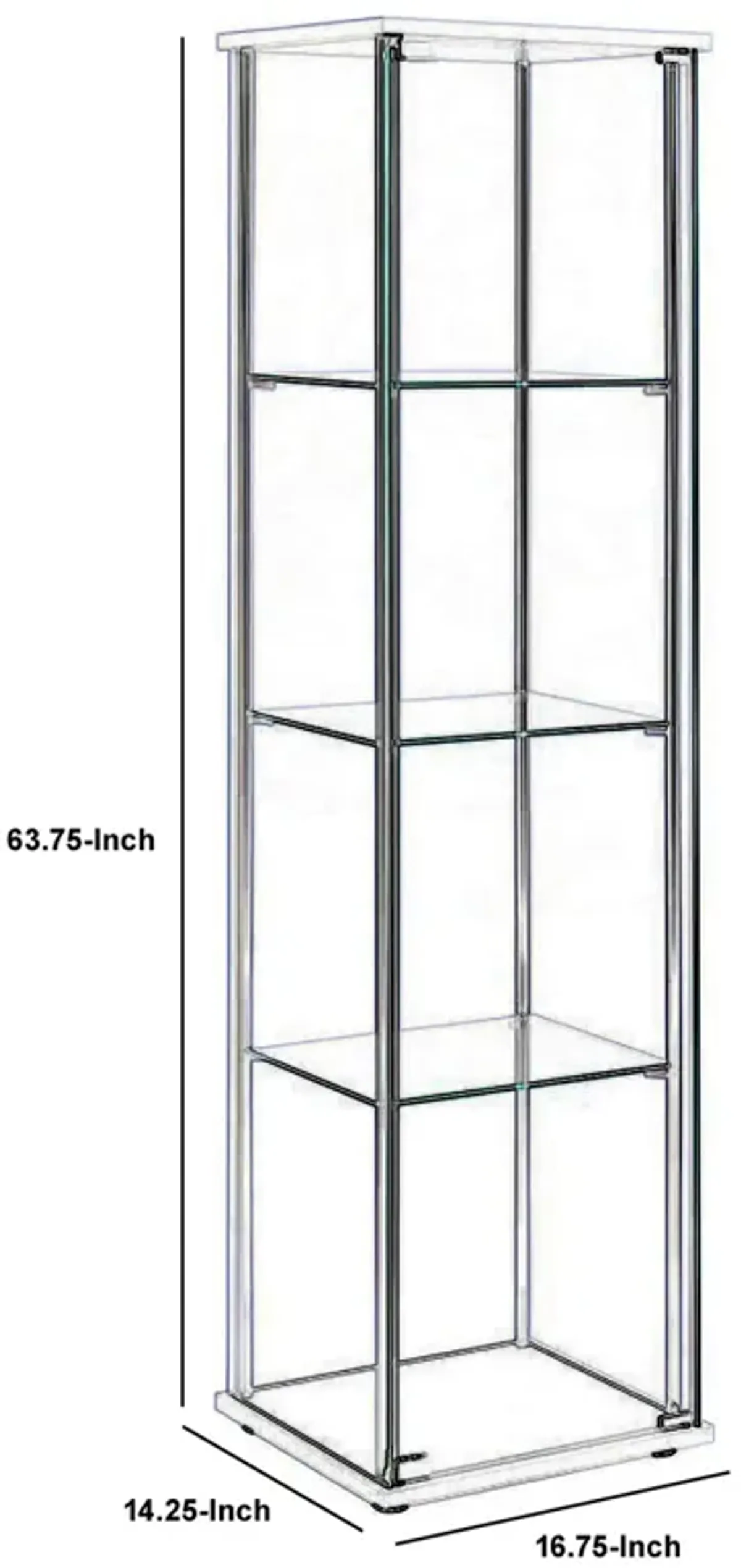 Glass and Metal Curio Cabinet with 4 Shelves, Clear and White-Benzara