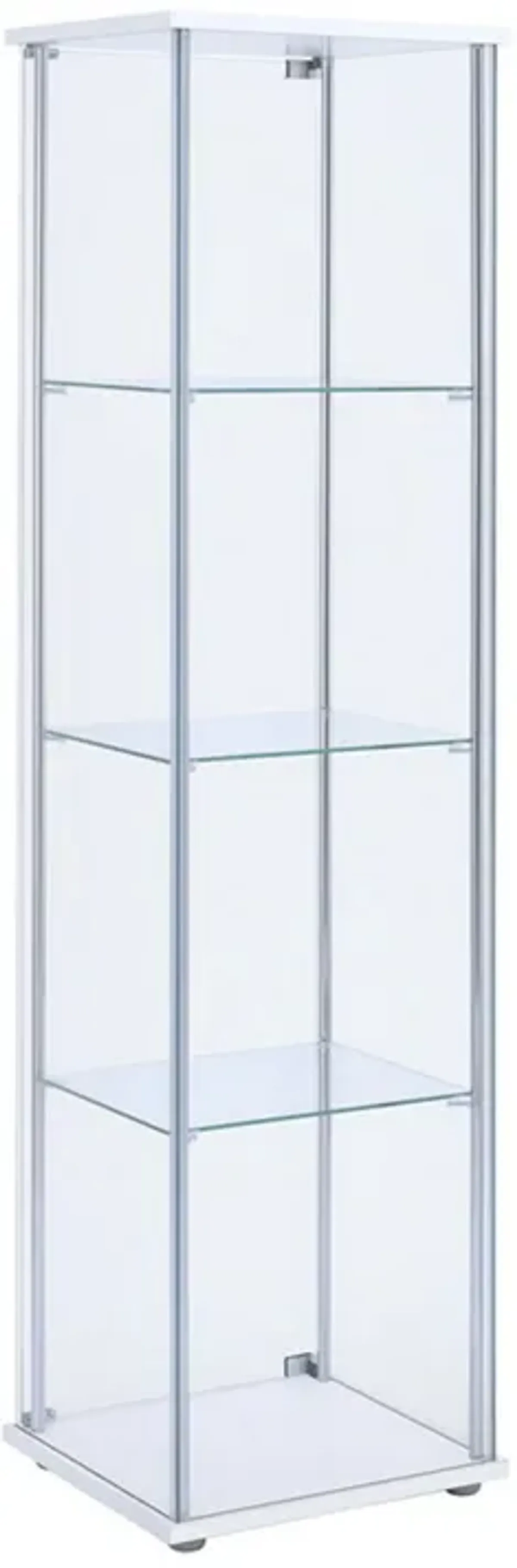 Glass and Metal Curio Cabinet with 4 Shelves, Clear and White-Benzara