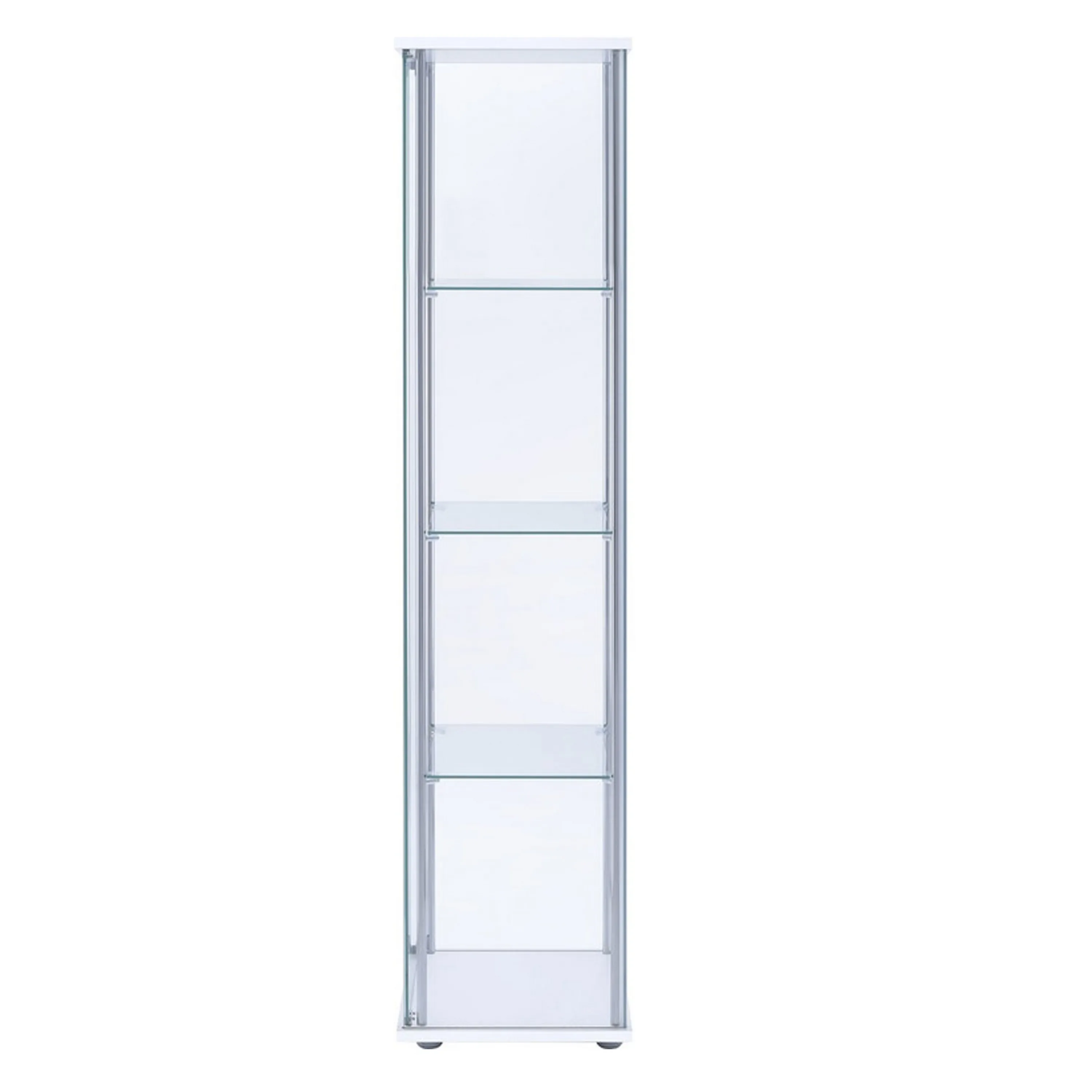 Glass and Metal Curio Cabinet with 4 Shelves, Clear and White-Benzara