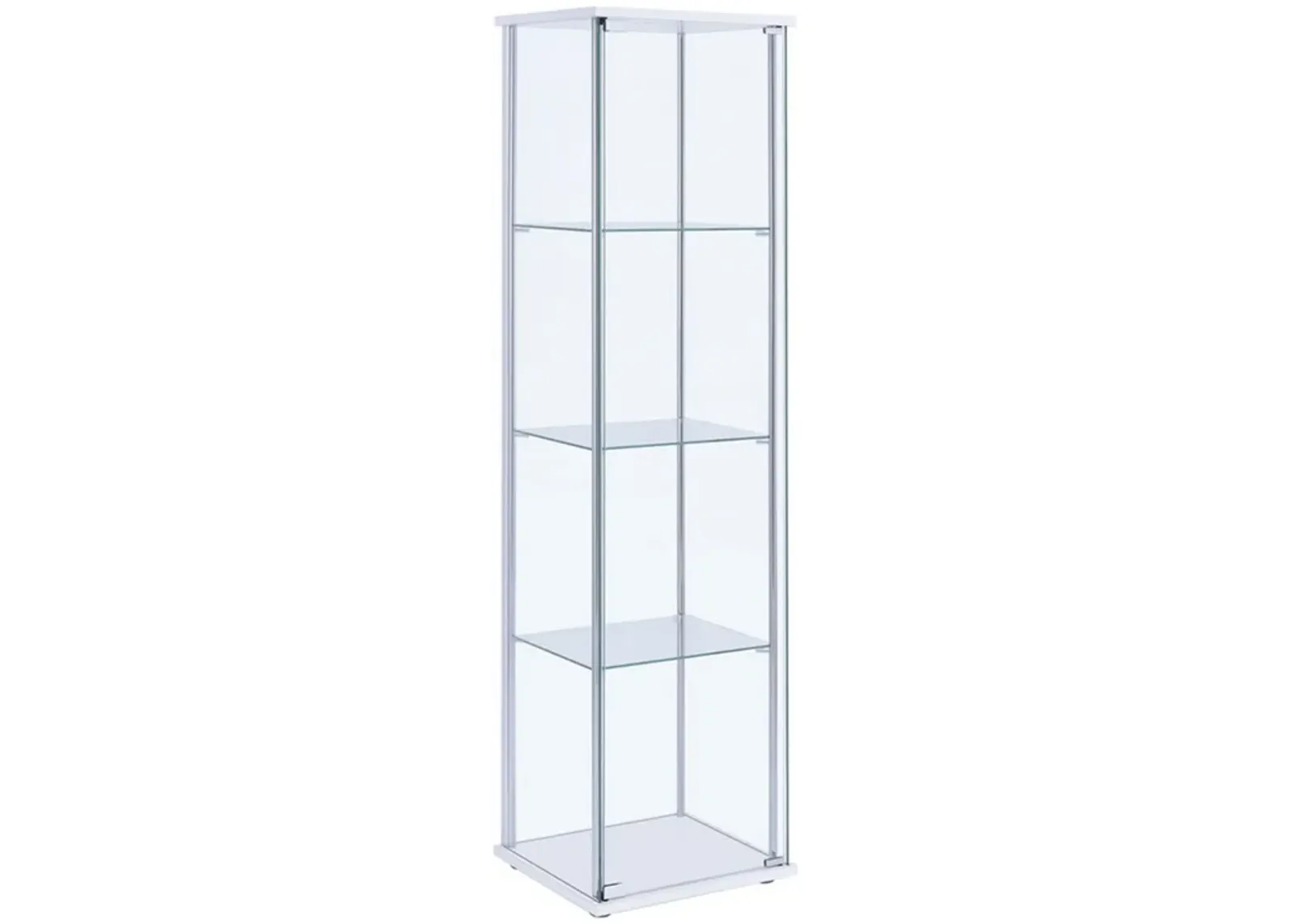 Glass and Metal Curio Cabinet with 4 Shelves, Clear and White-Benzara