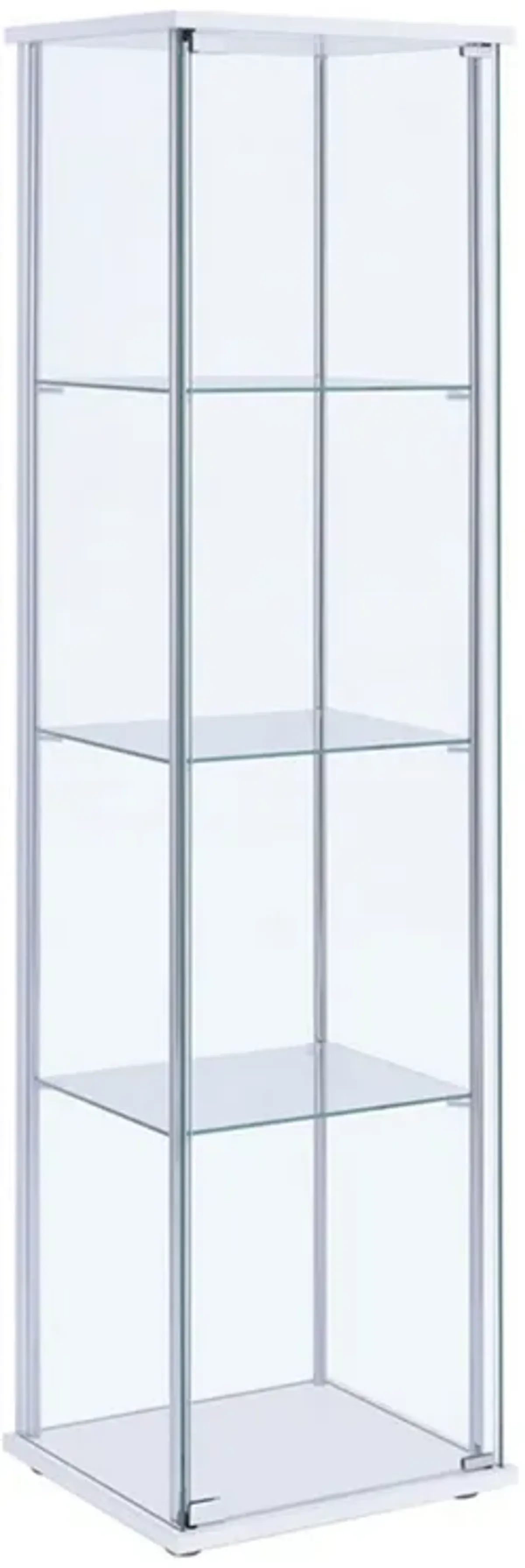 Glass and Metal Curio Cabinet with 4 Shelves, Clear and White-Benzara