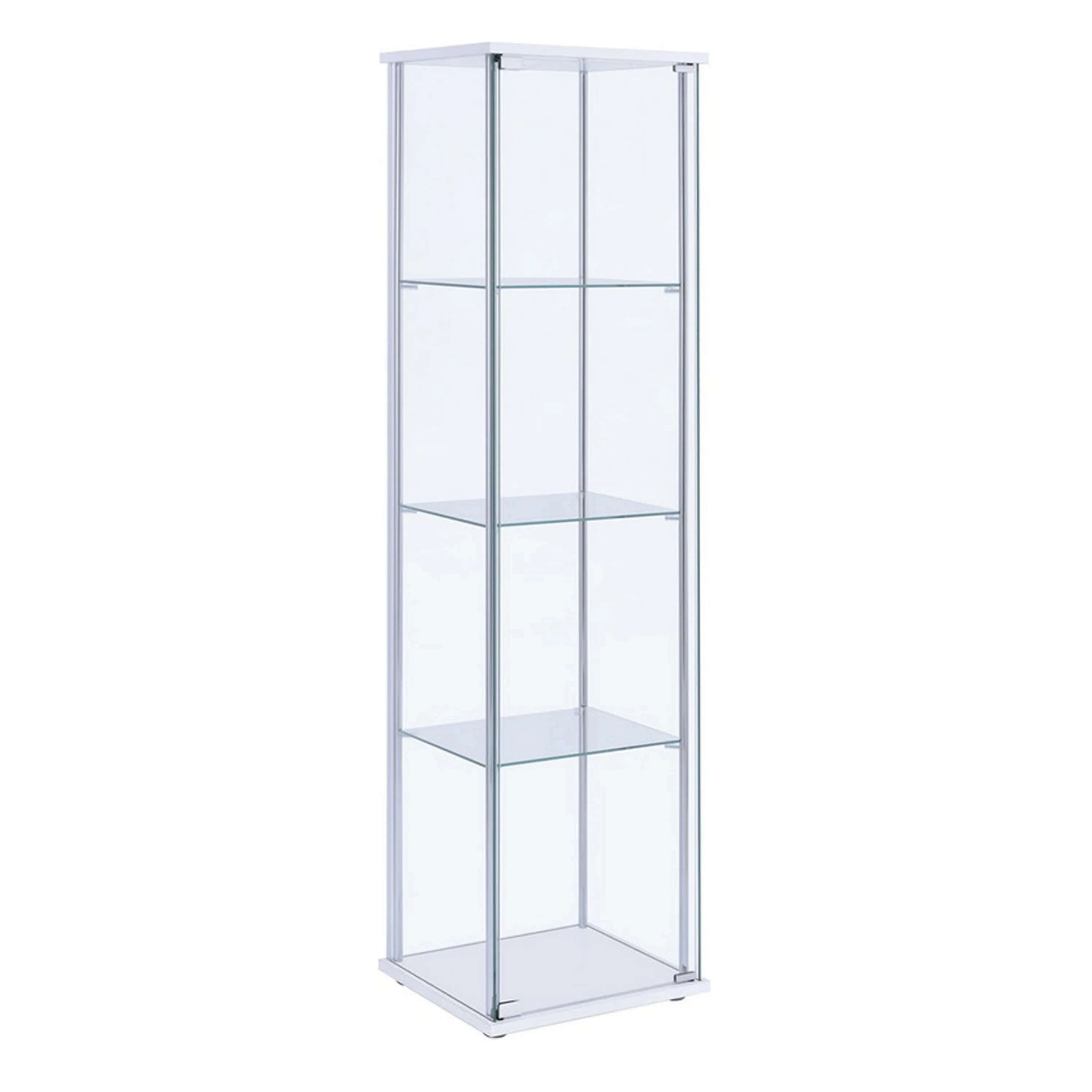 Glass and Metal Curio Cabinet with 4 Shelves, Clear and White-Benzara