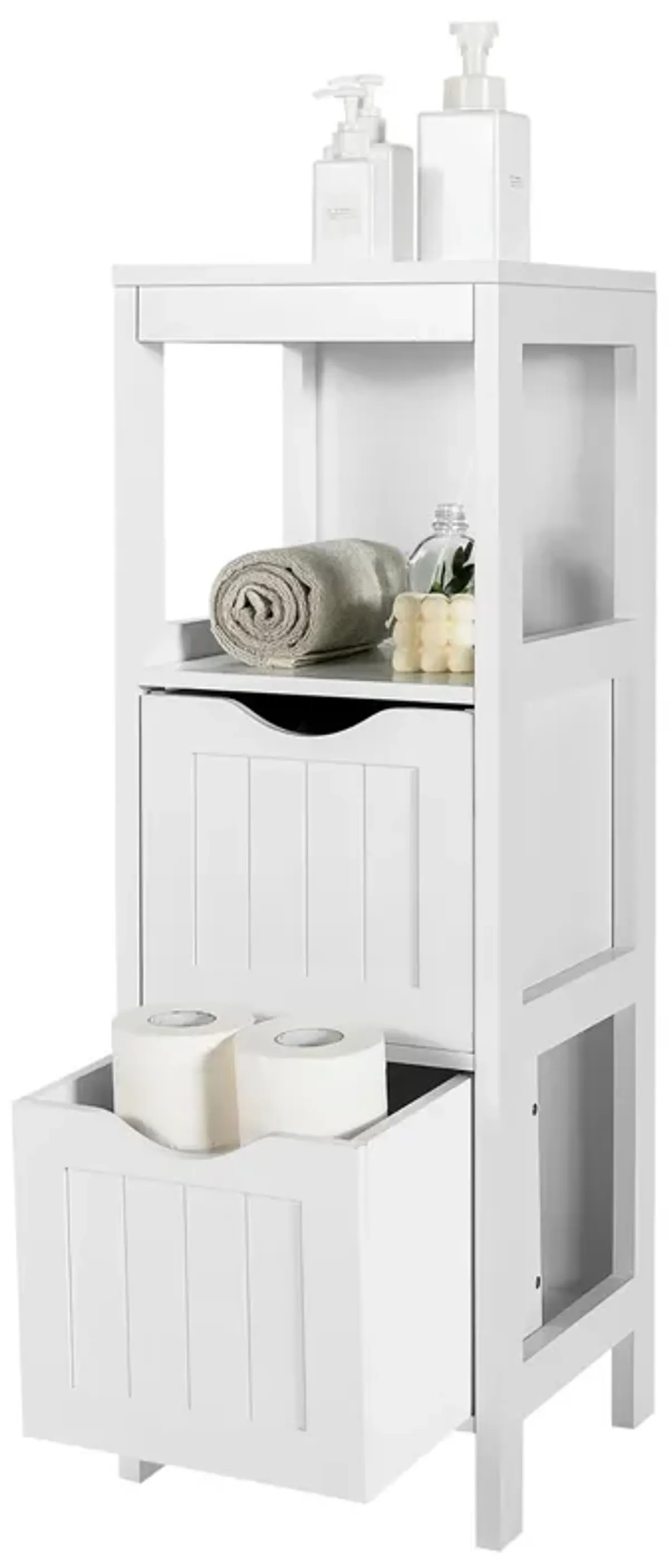 Costway Bathroom Floor Cabinet Freestanding Side Storage Organizer w/2 Removable Drawers