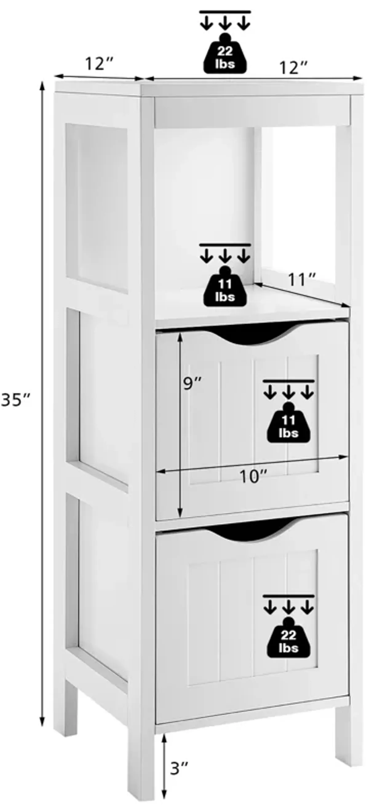 Costway Bathroom Floor Cabinet Freestanding Side Storage Organizer w/2 Removable Drawers