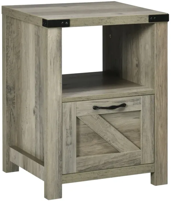 Grey Oak Bedroom Accent: 18" Side Table with Drawer & Open Shelf