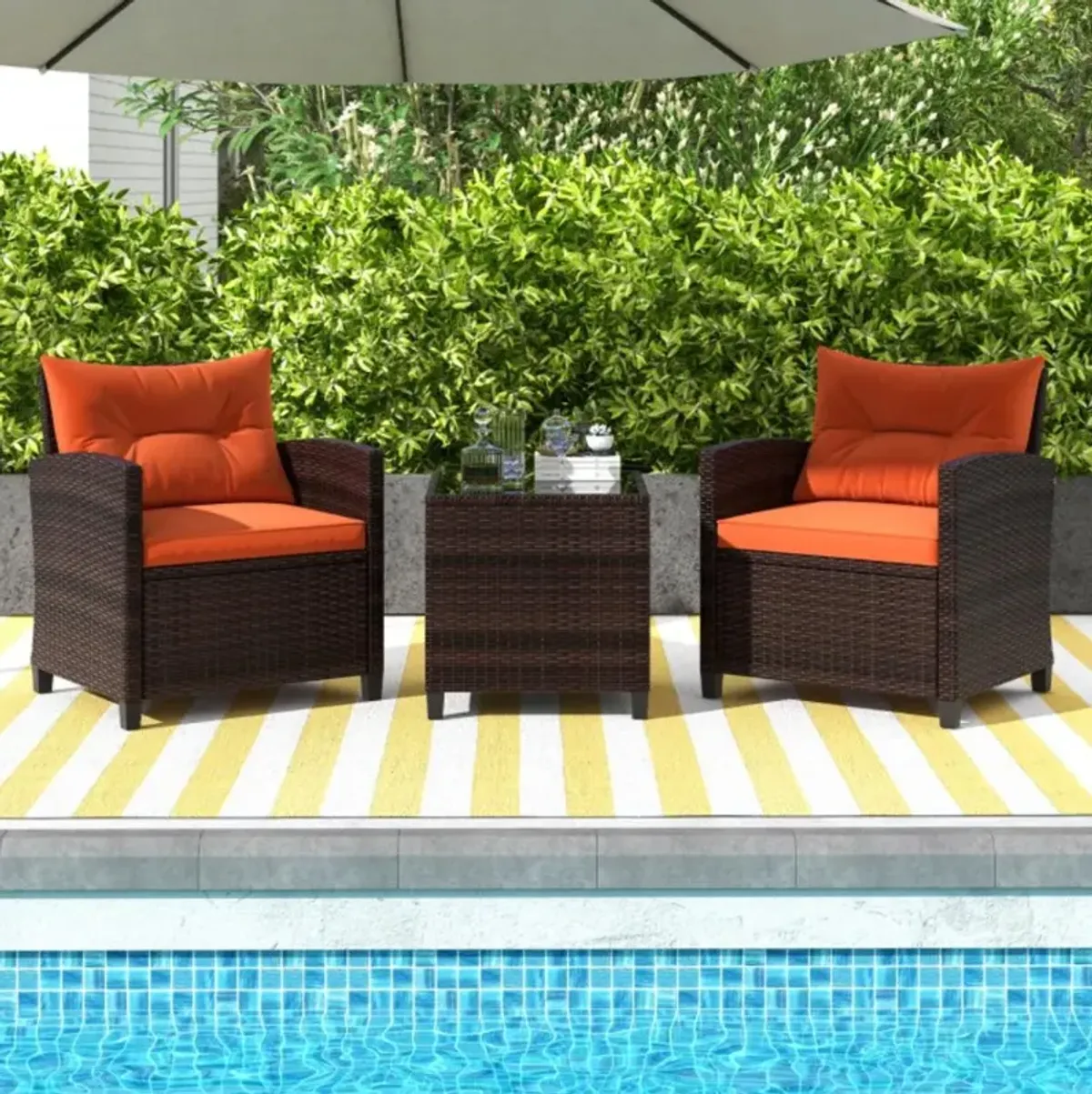 Hivvago 3 Pieces Rattan Patio Furniture Set with Washable Cushion