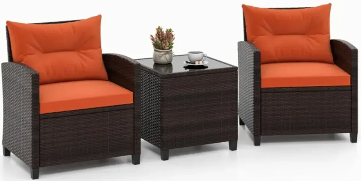 Hivvago 3 Pieces Rattan Patio Furniture Set with Washable Cushion