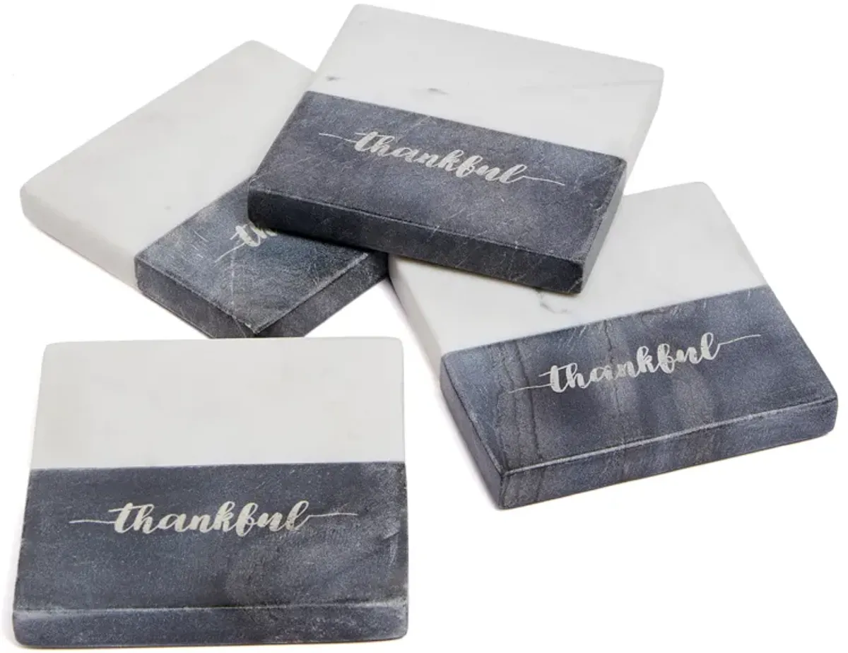 Lexi Home 4 in. Grey Thankful Marble 4-Pack Coaster Set