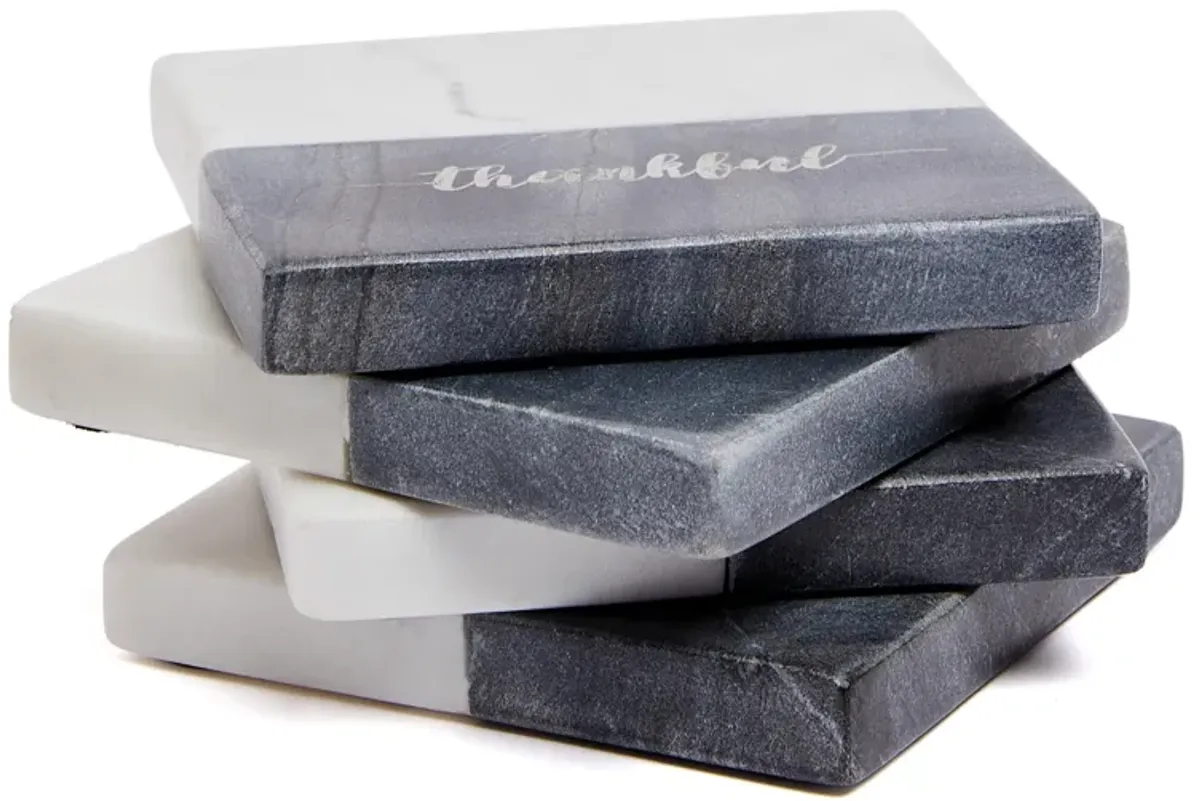 Lexi Home 4 in. Grey Thankful Marble 4-Pack Coaster Set