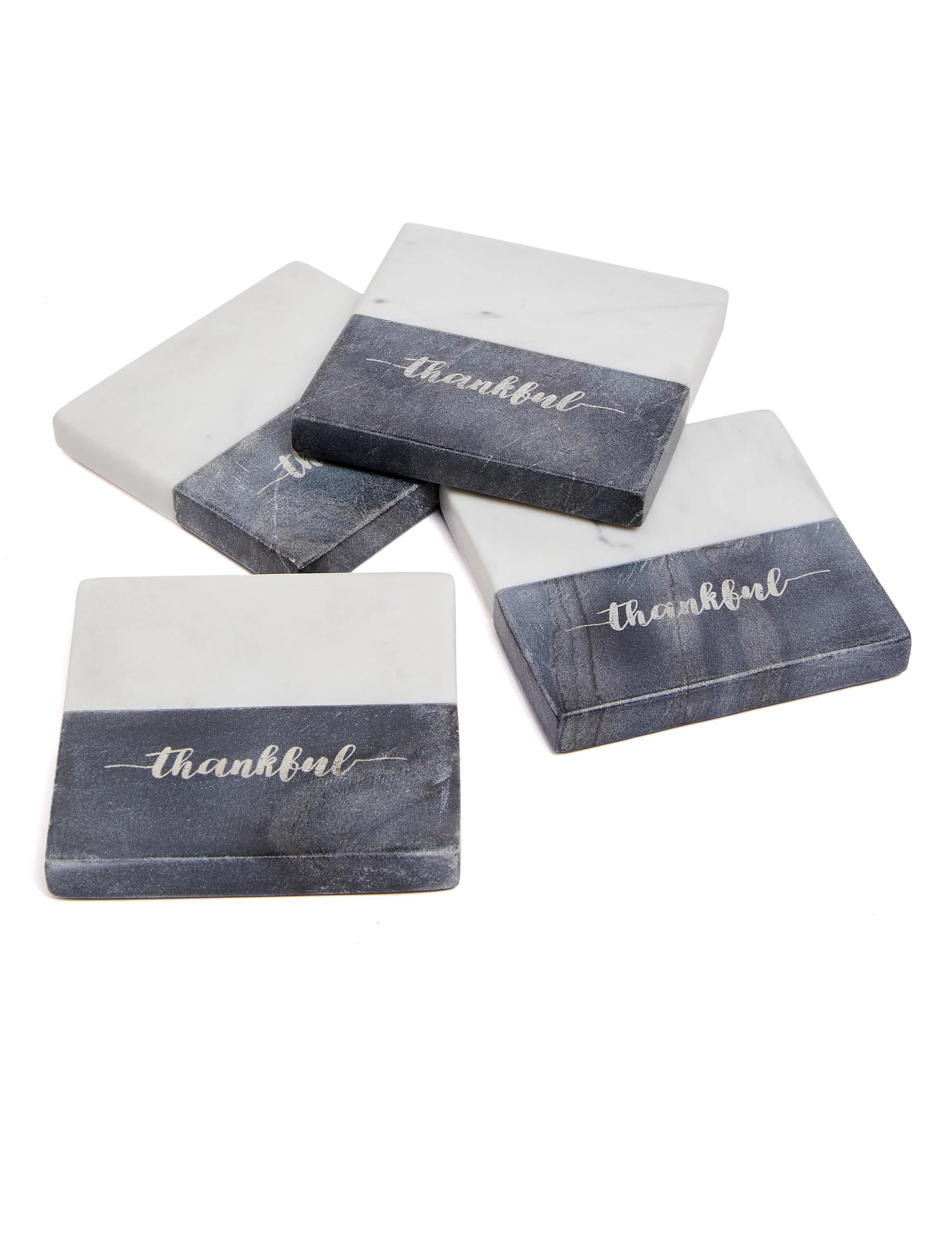 Lexi Home 4 in. Grey Thankful Marble 4-Pack Coaster Set