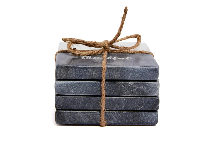 Lexi Home 4 in. Grey Thankful Marble 4-Pack Coaster Set