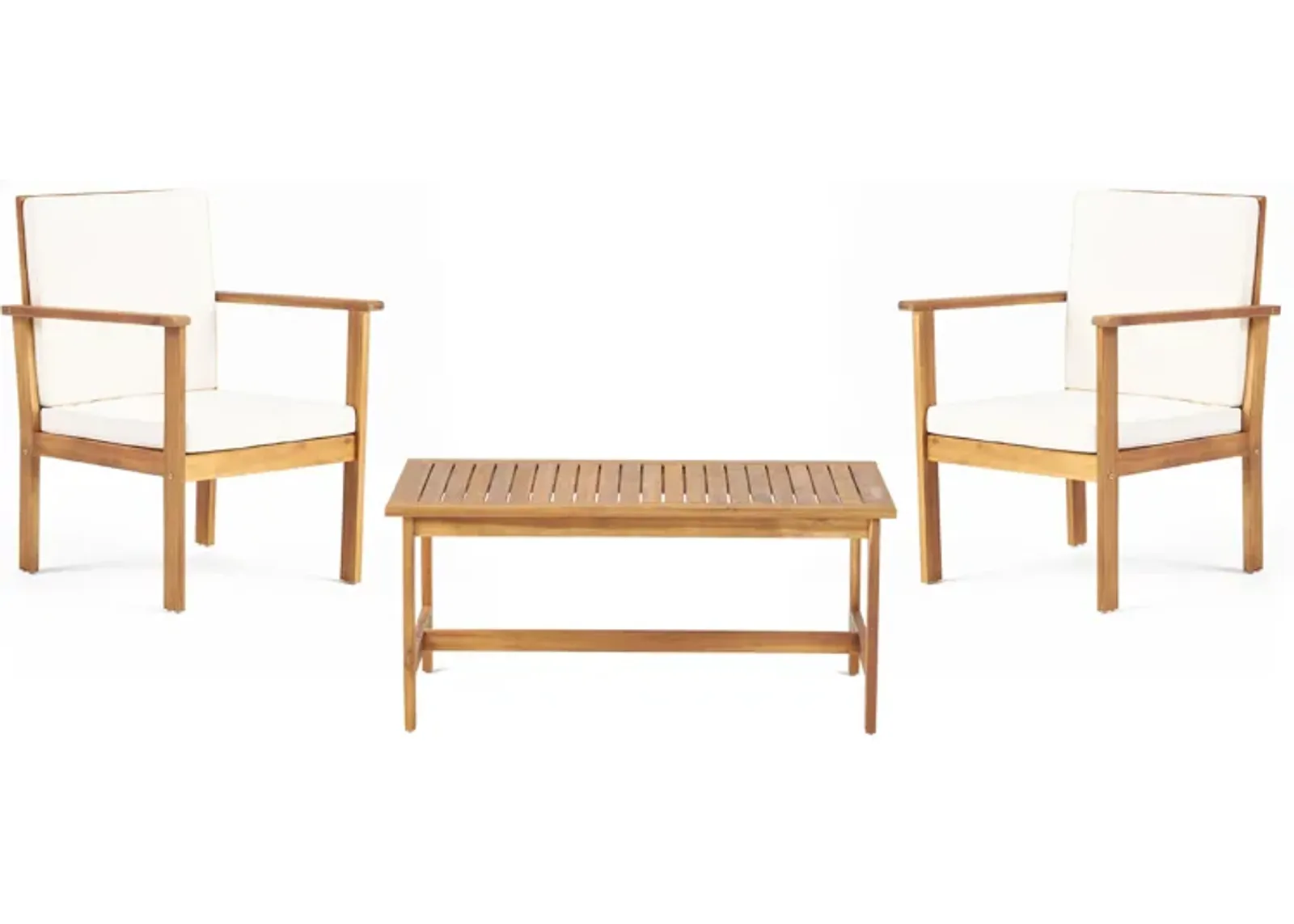 3pc Set with 2 Outdoor Club Chairs and Coffee Table in Acacia Wood - Benzara