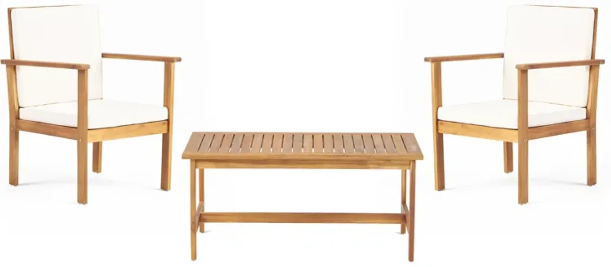 3pc Set with 2 Outdoor Club Chairs and Coffee Table in Acacia Wood - Benzara