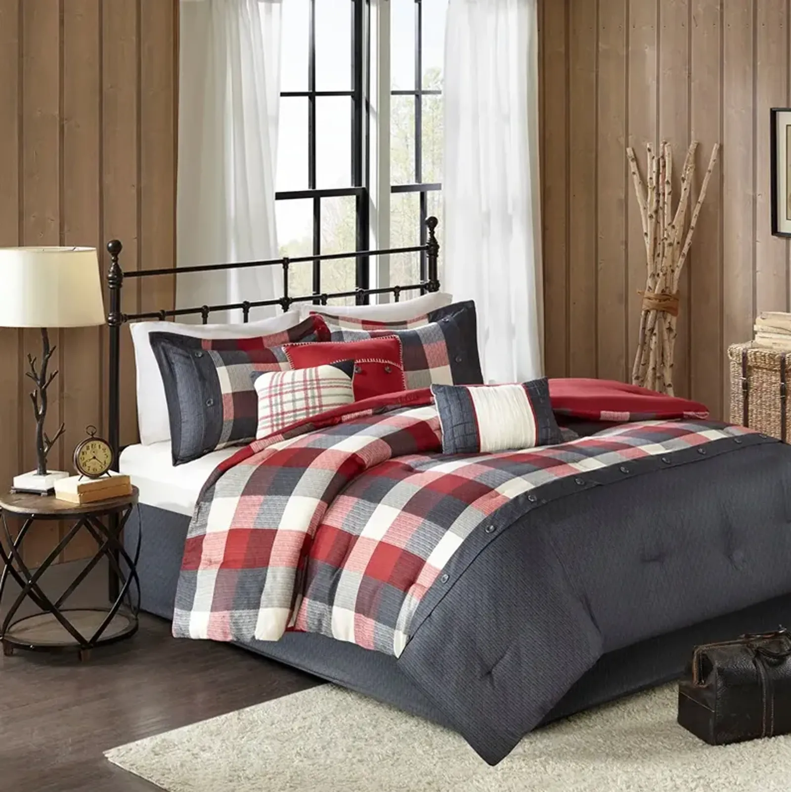 Gracie Mills Nanette 7-Piece Bufallo Plaid Printed Herringbone Comforter Set