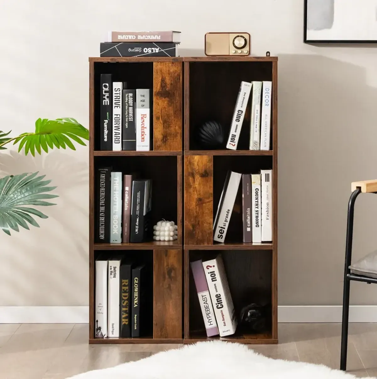 3-Tier 6 Cube Freestanding Bookcase with Anti-toppling Device