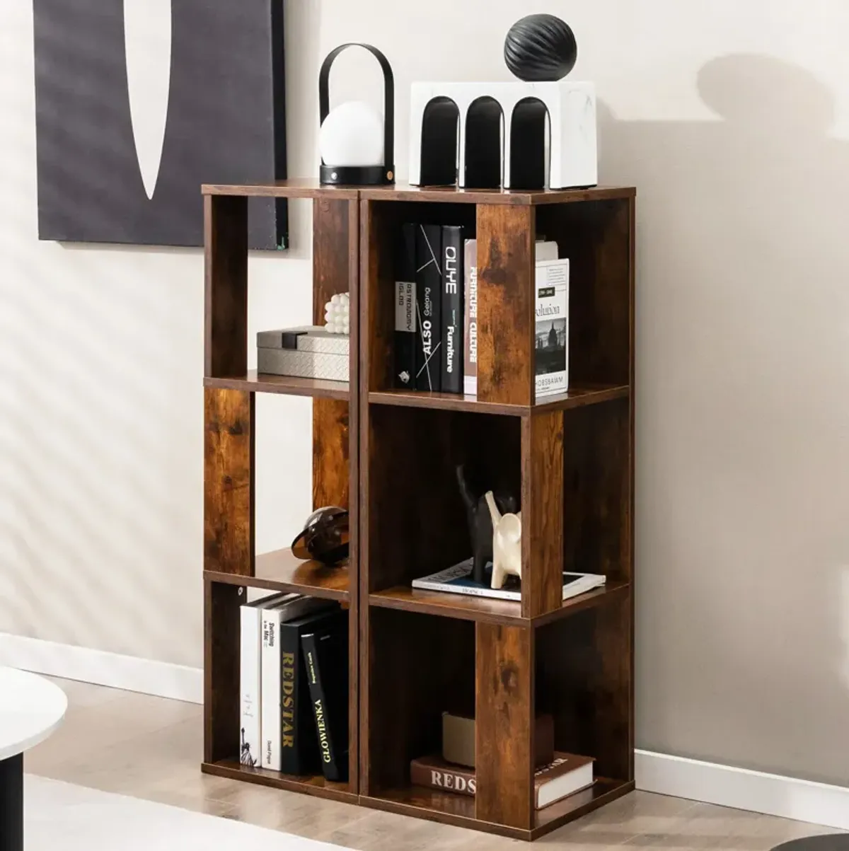 3-Tier 6 Cube Freestanding Bookcase with Anti-toppling Device