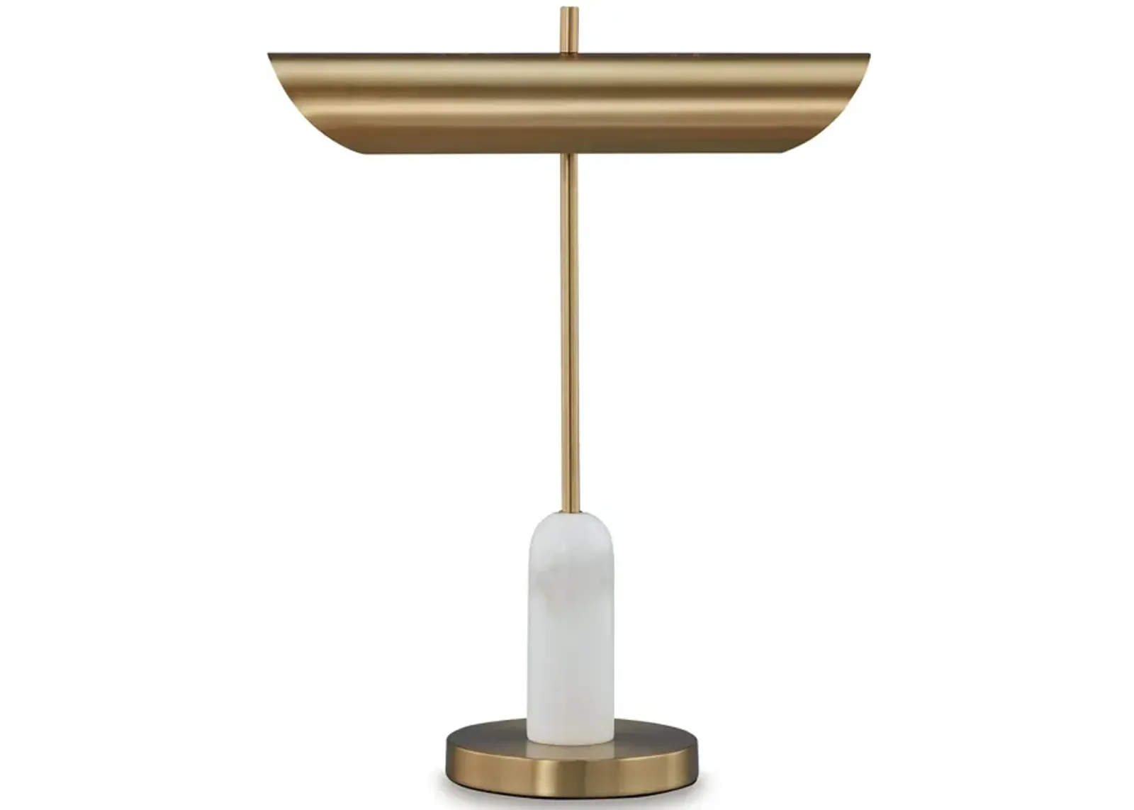 Leon 20 Inch Desk Lamp, Round Base, USB Port, Gold Metal, White Marble - Benzara