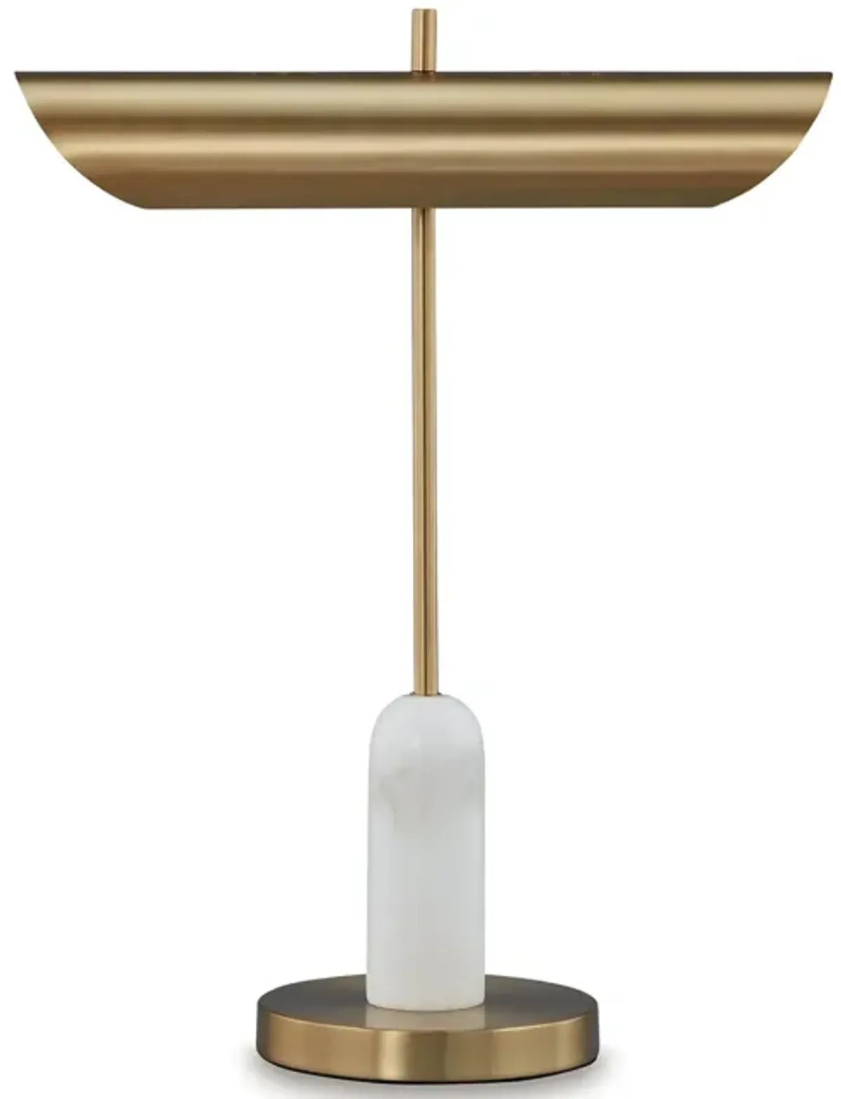 Leon 20 Inch Desk Lamp, Round Base, USB Port, Gold Metal, White Marble - Benzara