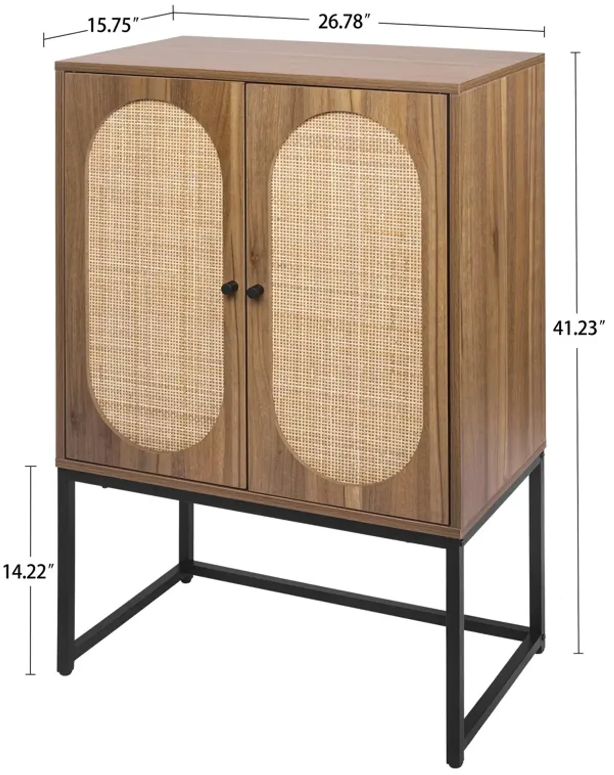 MONDAWE Free Standing Natural Rattan 2 Door High Cabinet, Built-in Adjustable Shelf for Living Room Bedroom