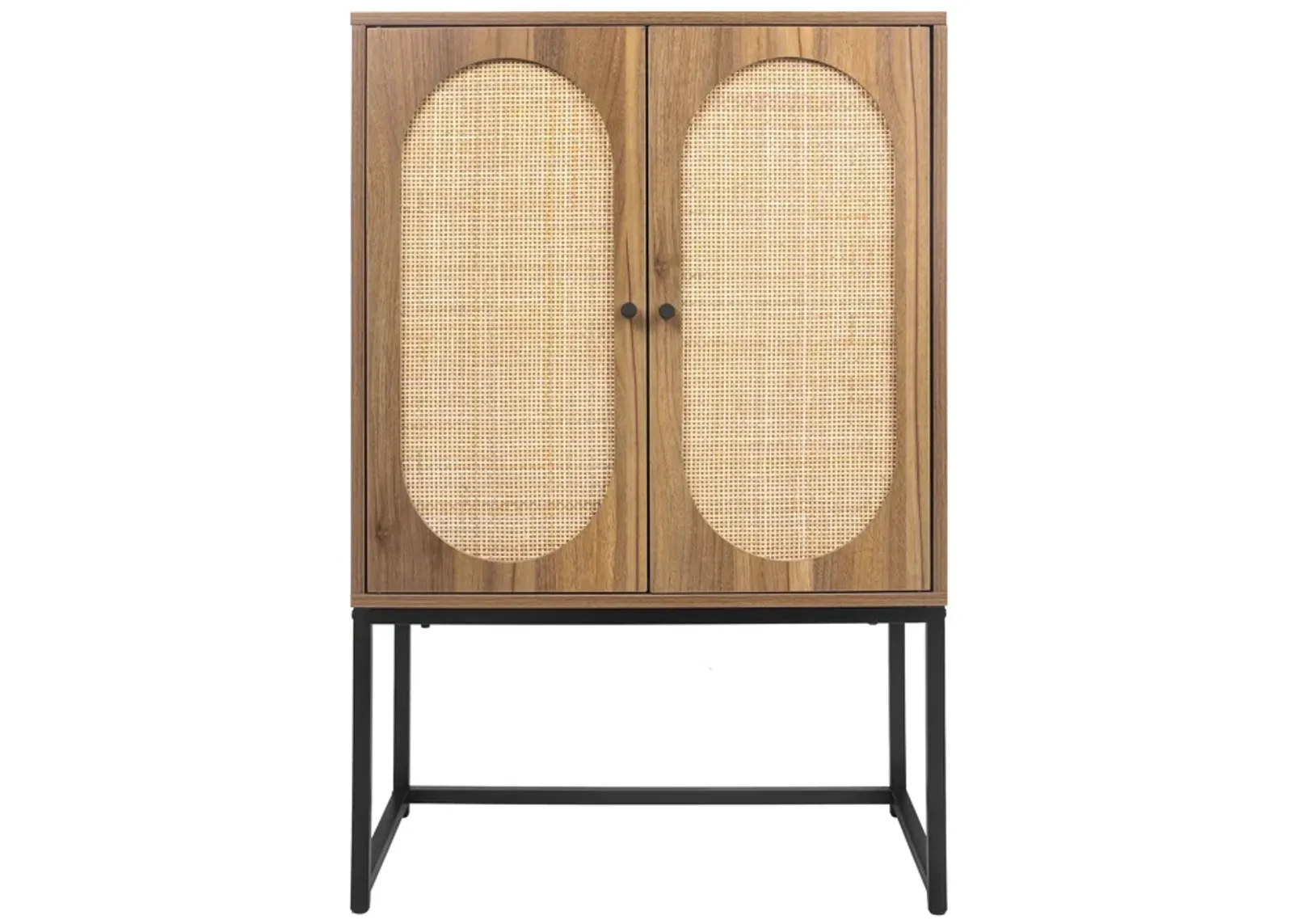 MONDAWE Free Standing Natural Rattan 2 Door High Cabinet, Built-in Adjustable Shelf for Living Room Bedroom