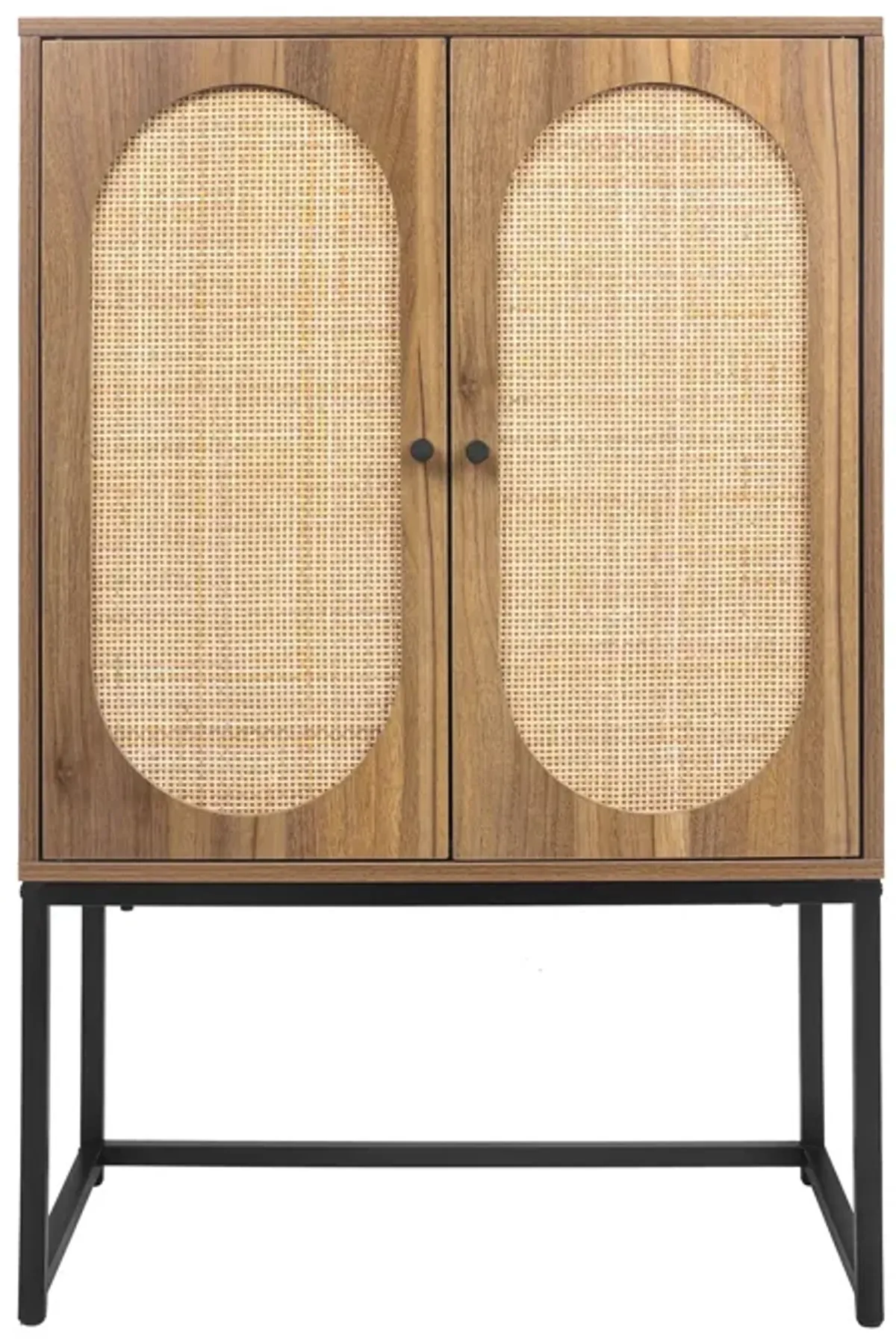 MONDAWE Free Standing Natural Rattan 2 Door High Cabinet, Built-in Adjustable Shelf for Living Room Bedroom