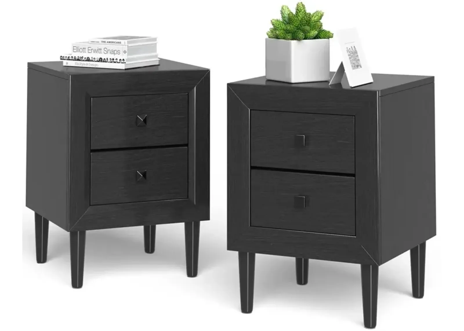 Set of 2 Multipurpose Retro Nightstand with 2 Drawers