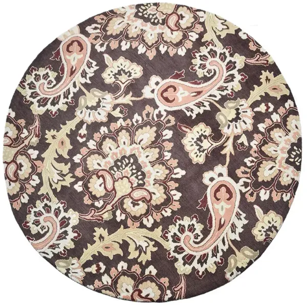 RUGSOTIC CARPETS HAND TUFTED WOOL ECO-FRIENDLY AREA RUGS  - 10'x10', Round Shape, Brown, Floral Modern Design, High Pile Thick Handmade Anti Skid Area Rugs for Living Room, Bed Room (K00151)