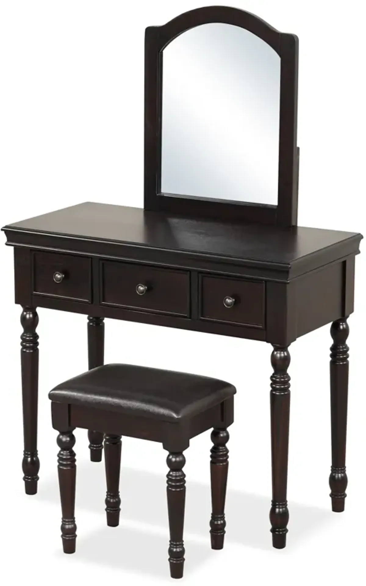 Makeup Vanity Table and Stool Set with Detachable Mirror and 3 Drawers Storage