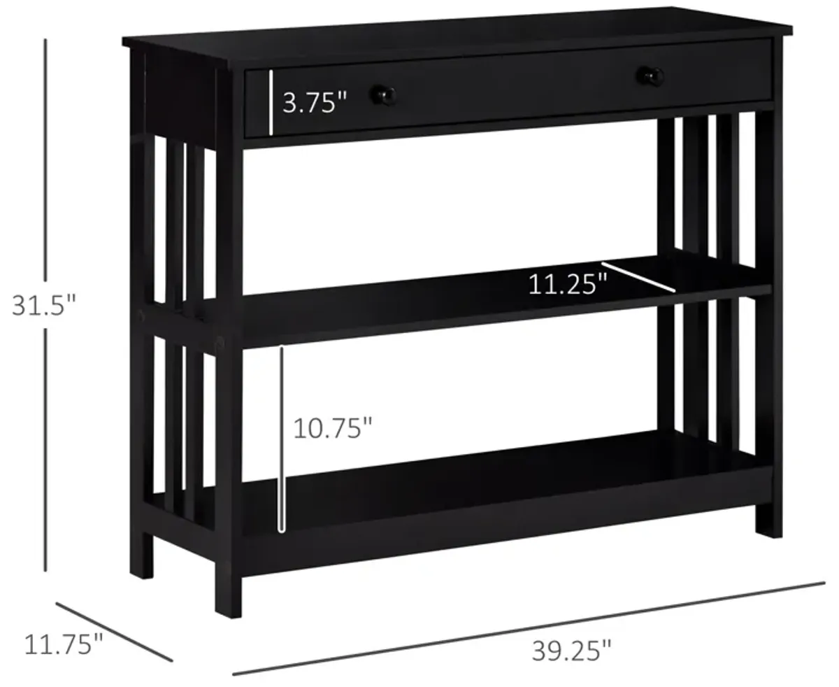 Black Entryway Table: Console with Drawers and 2 Shelves