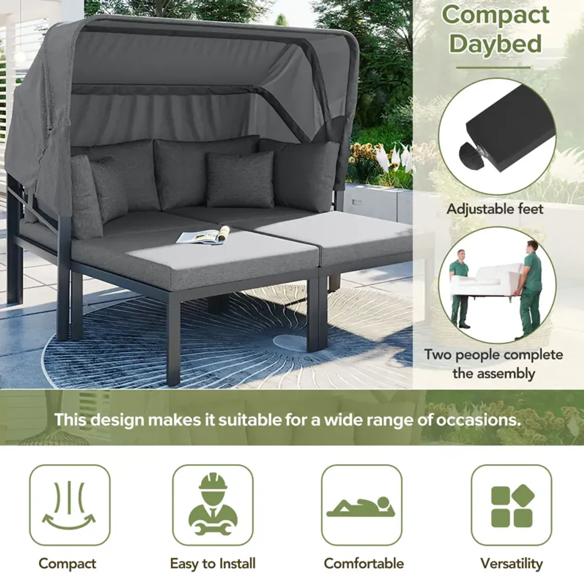 Merax Outdoor Patio Daybed with Retractable Canopy