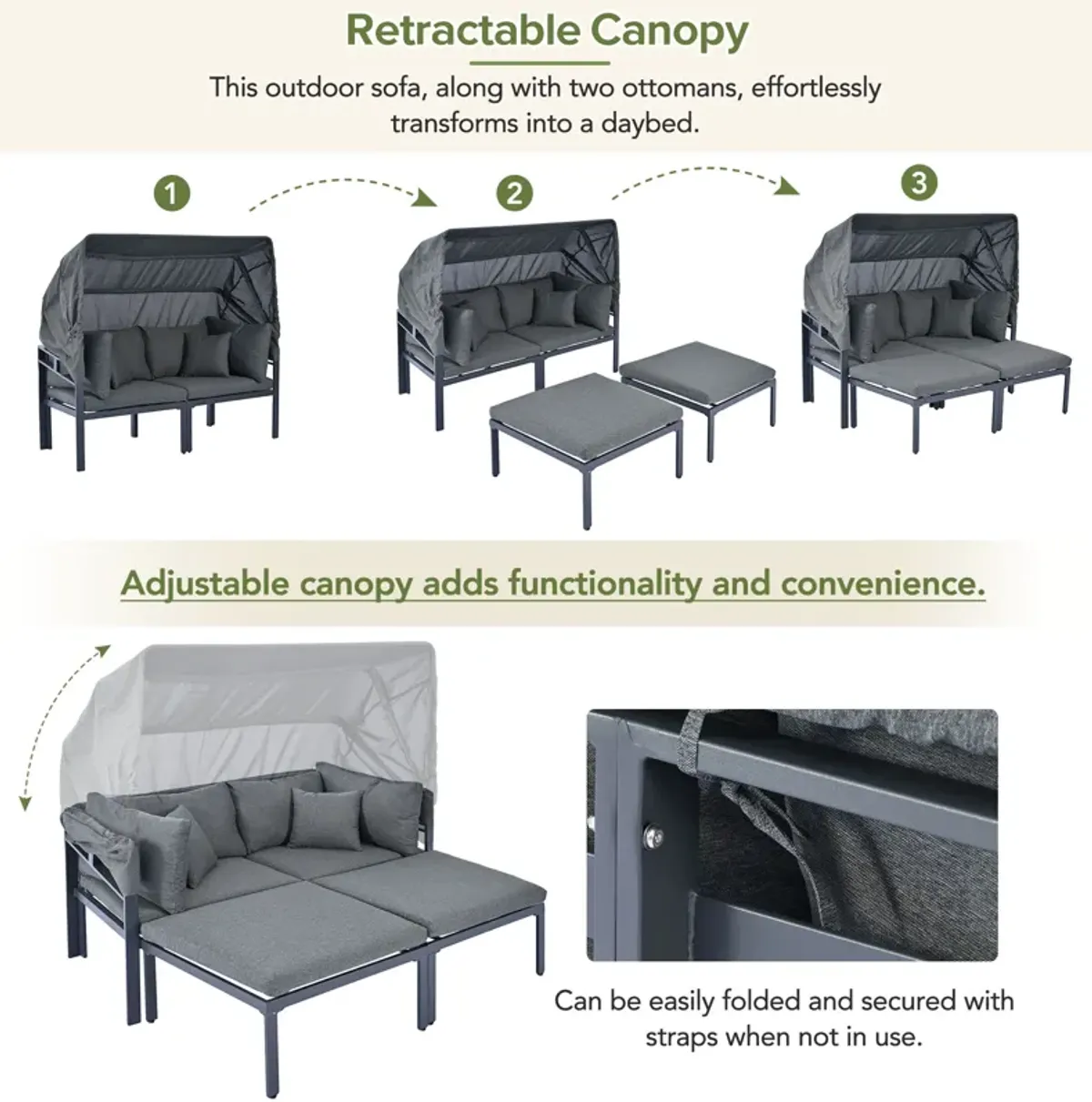 Merax Outdoor Patio Daybed with Retractable Canopy