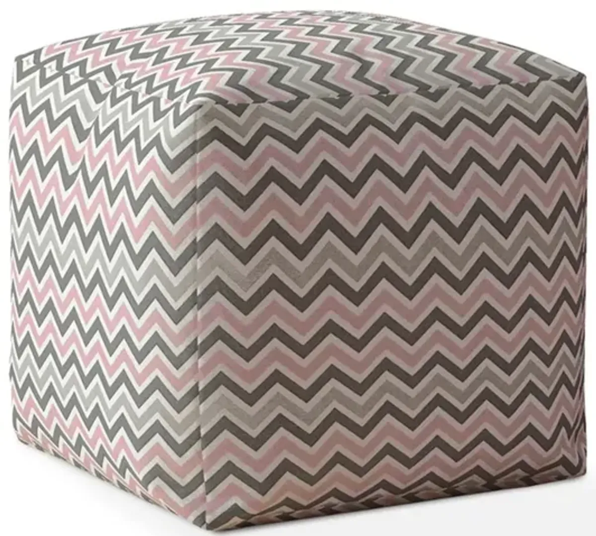 Homezia 17" Grey And Pink Twill Chevron Pouf Ottoman