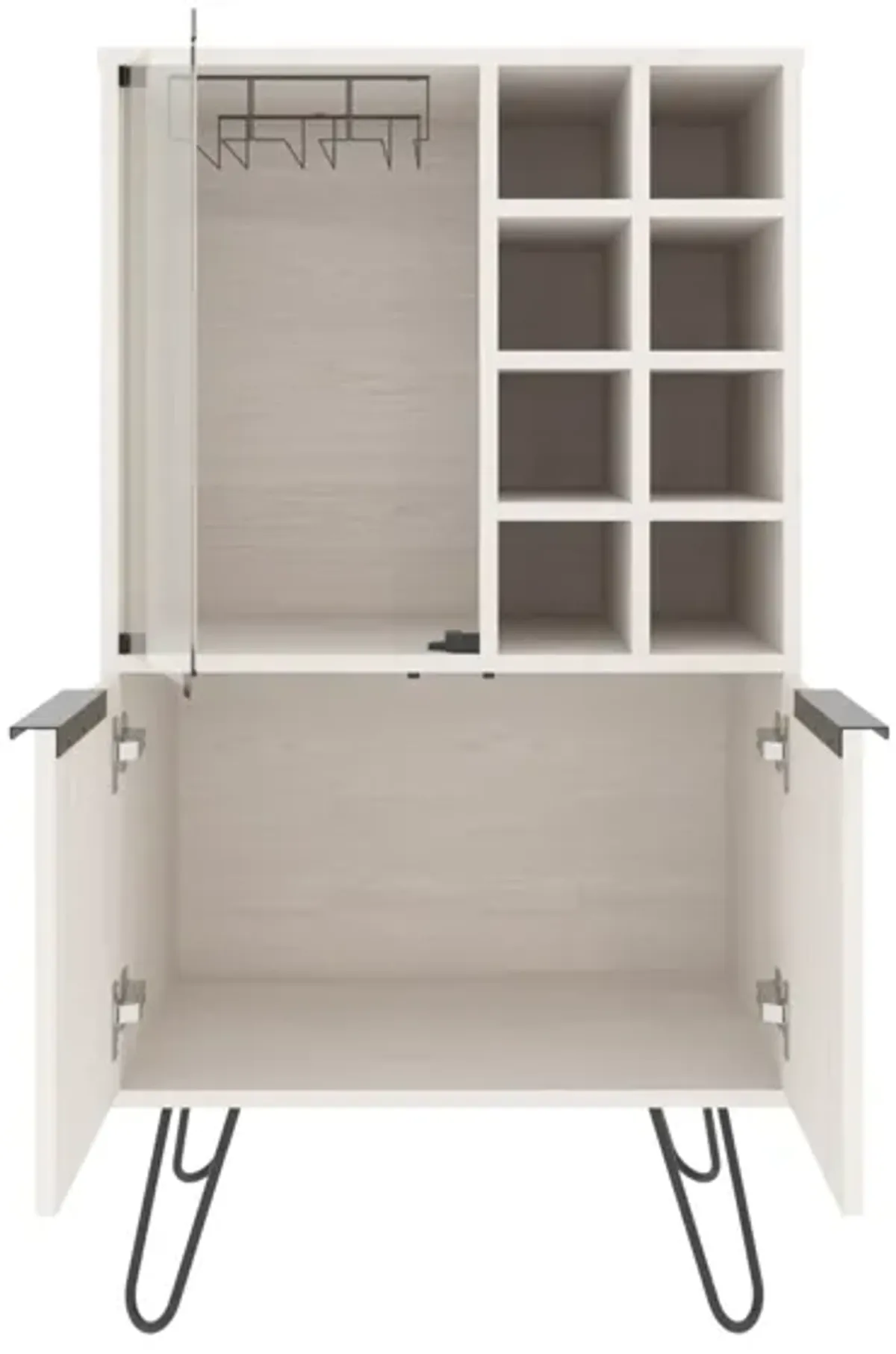 Lutak Bar Cabinet 43.1" H, with 2 Doors, 9 Shelves, and 1 Glass Panel, White Washed Oak