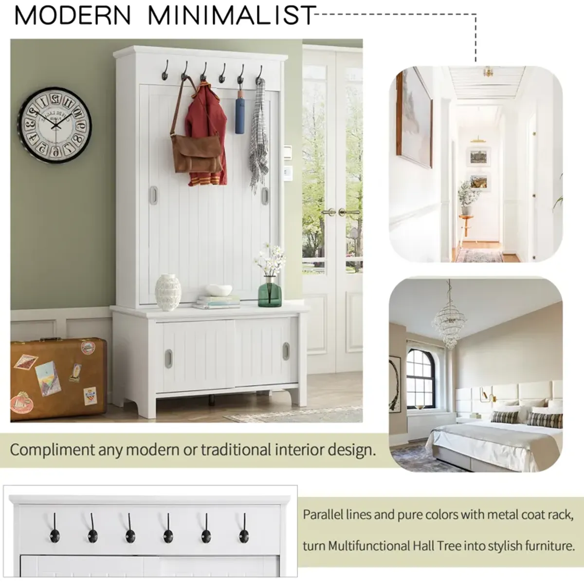 Merax Multifunctional Hall Tree with Sliding Doors