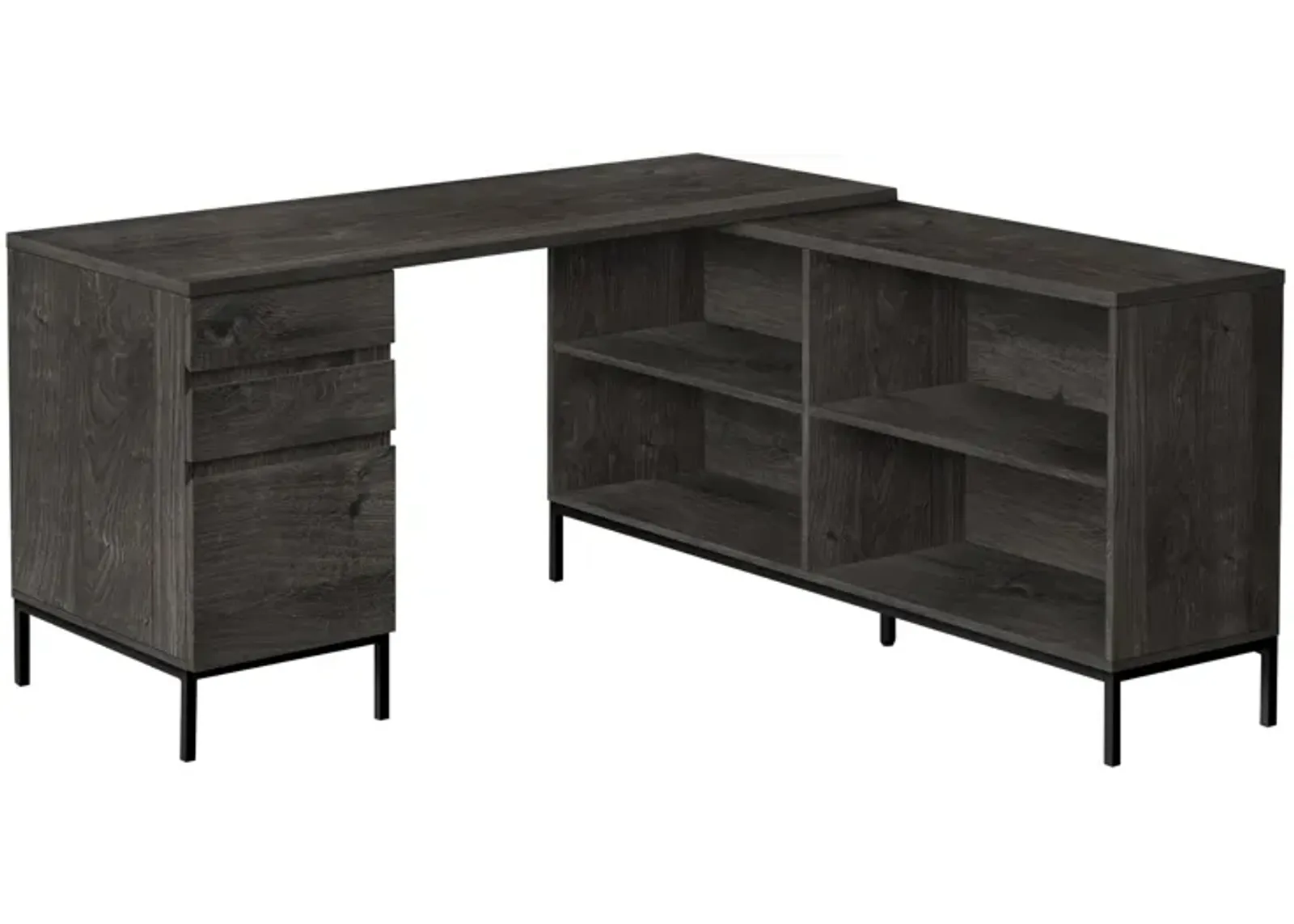 Computer Desk, Home Office, Corner, Storage Drawers, 60"L, L Shape, Work, Laptop, Metal, Laminate, Grey, Black, Contemporary, Modern