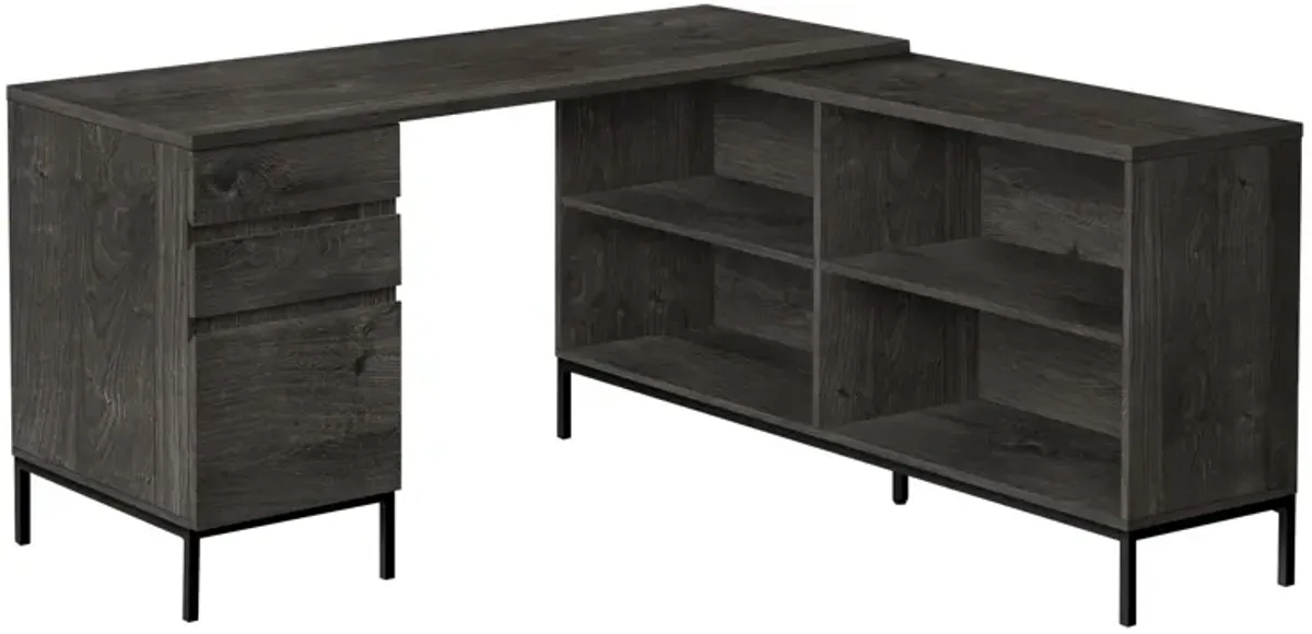 Computer Desk, Home Office, Corner, Storage Drawers, 60"L, L Shape, Work, Laptop, Metal, Laminate, Grey, Black, Contemporary, Modern