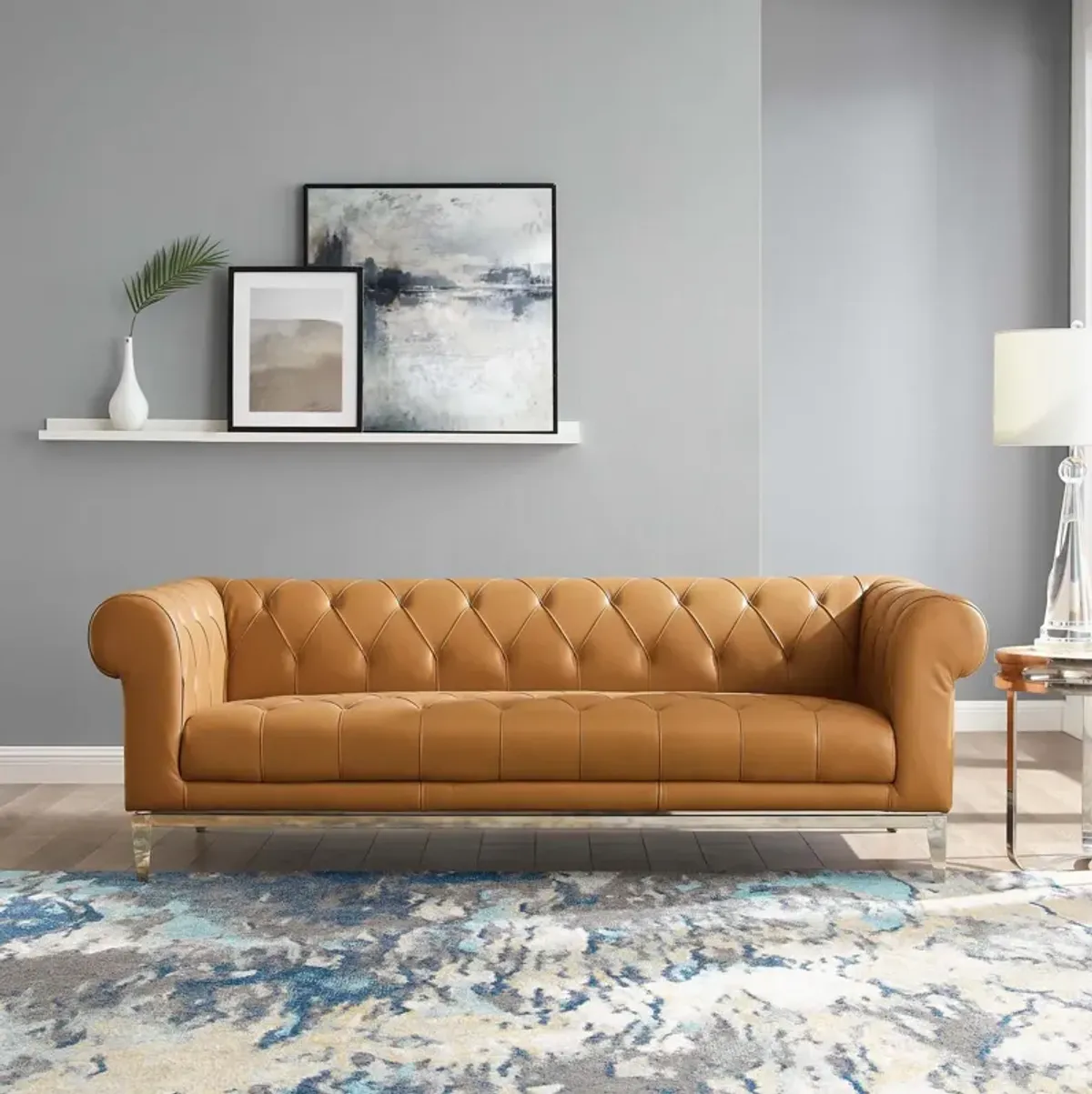 Idyll Tufted Button Upholstered Leather Chesterfield Sofa