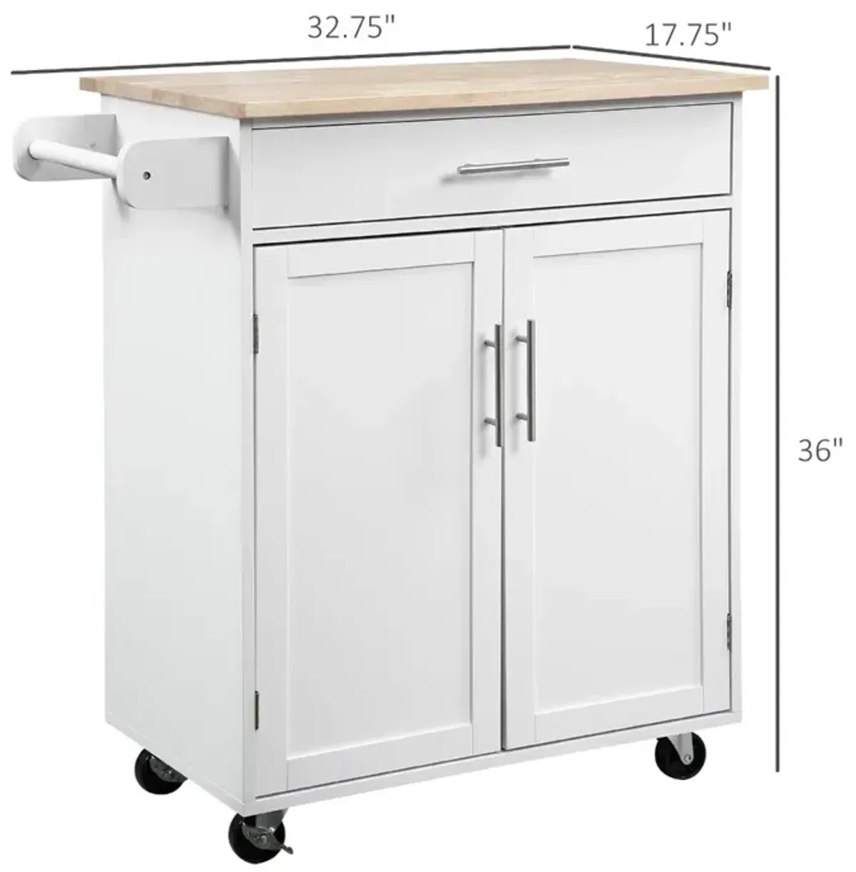 Black Kitchen Companion: Utility Cart with Wheels, Drawer & Cabinet