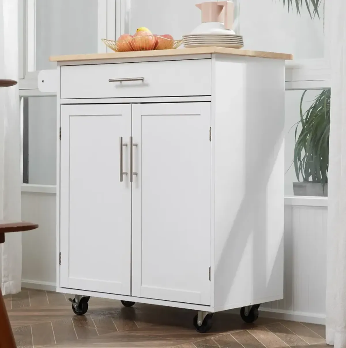 Black Kitchen Companion: Utility Cart with Wheels, Drawer & Cabinet