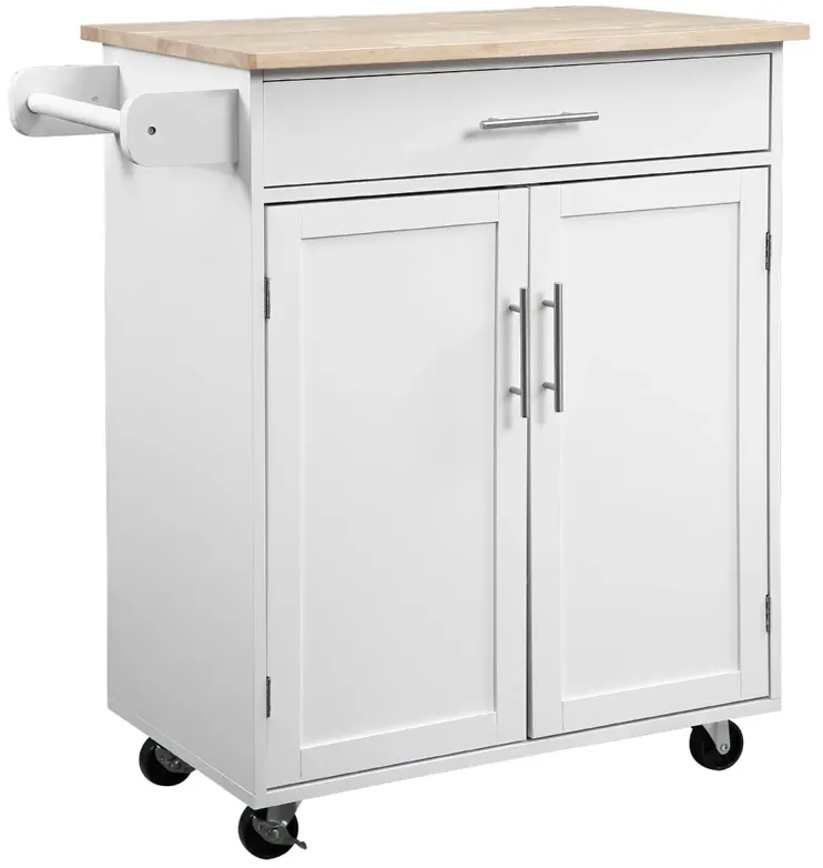 Black Kitchen Companion: Utility Cart with Wheels, Drawer & Cabinet