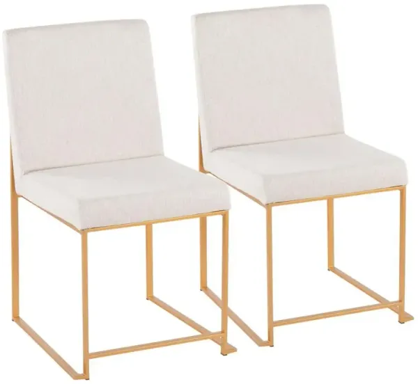 LumiSource Gold Steel, Beige Fabric High Back Fuji Dining Chair - Set of 2