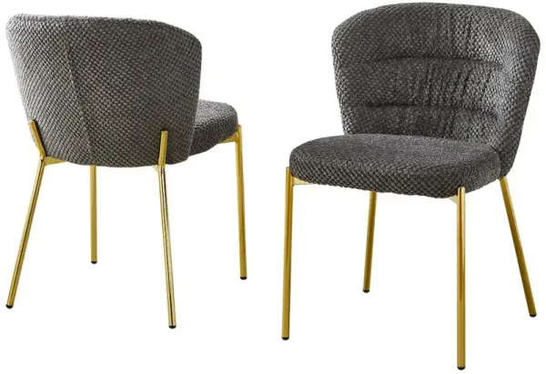 Dark Gray Fluffy Fabric With Gold Chrome Base, Set Of 2