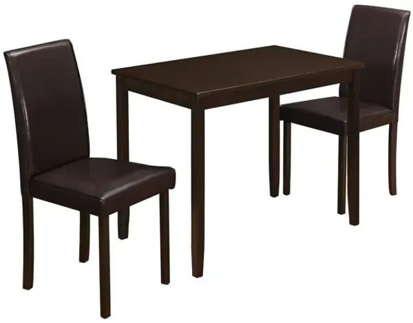 Monarch Specialties I 1015 Dining Table Set, 3pcs Set, Small, 39" Rectangular, Kitchen, Wood, Pu Leather Look, Brown, Contemporary, Modern