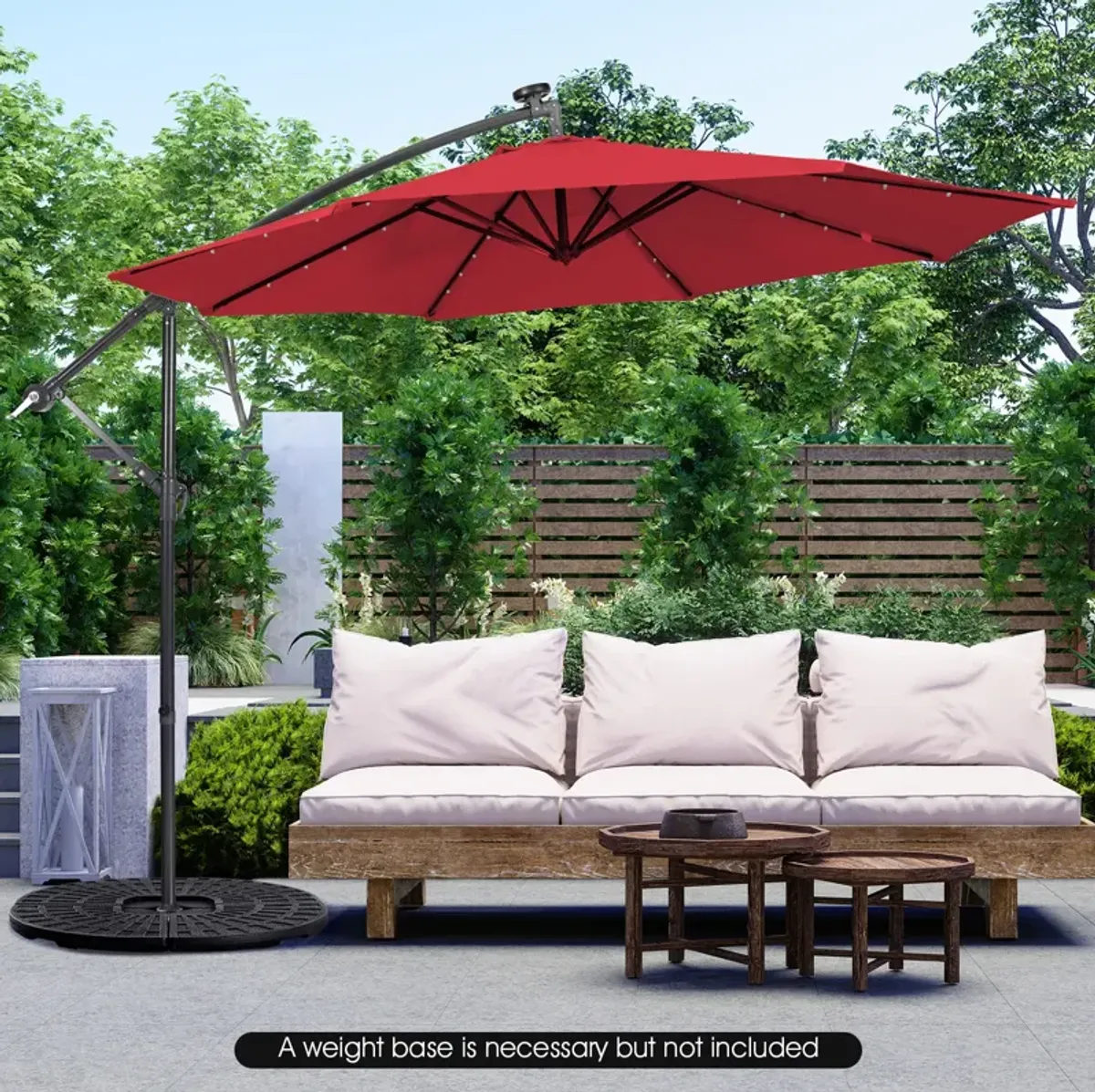 10 Feet Patio Solar Powered Cantilever Umbrella with Tilting System