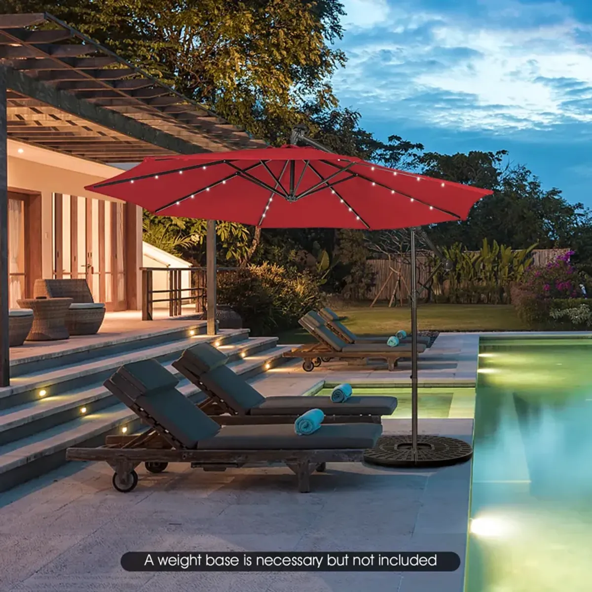 10 Feet Patio Solar Powered Cantilever Umbrella with Tilting System