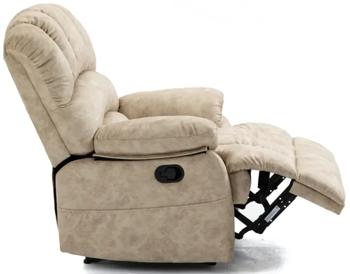 Large Manual Recliner Chair In Fabric For Living Room, Beige