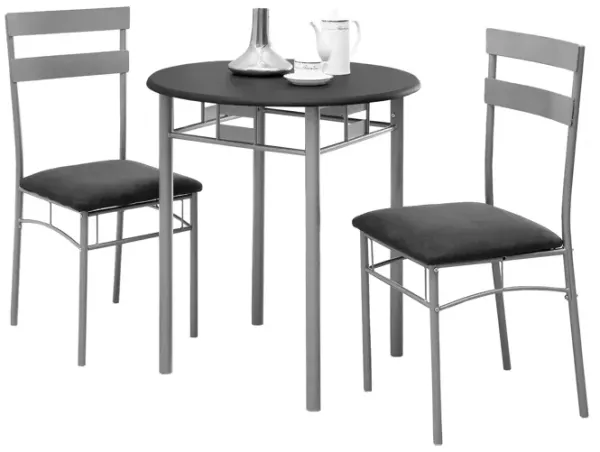 Monarch Specialties I 3095 Dining Table Set, 3pcs Set, Small, 30" Round, Kitchen, Metal, Laminate, Black, Grey, Contemporary, Modern